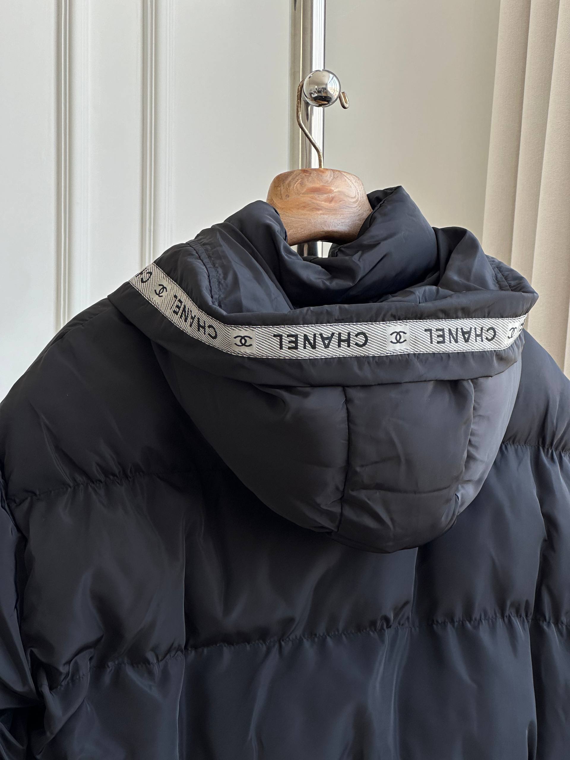 Chanel Black Quilted Down Jacket with Logo Tape