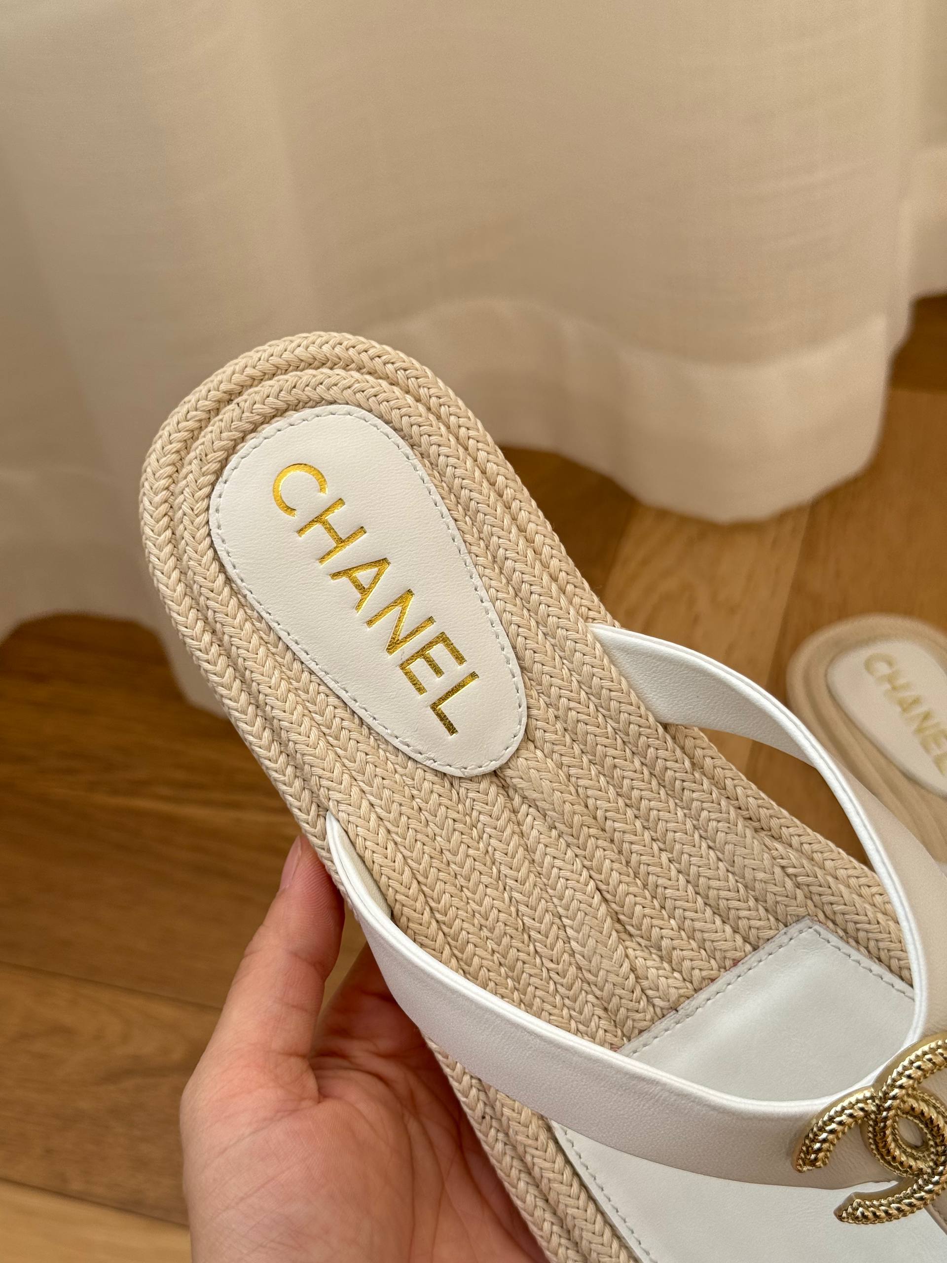 Chanel CC Logo Espadrille Flip-Flop Sandals