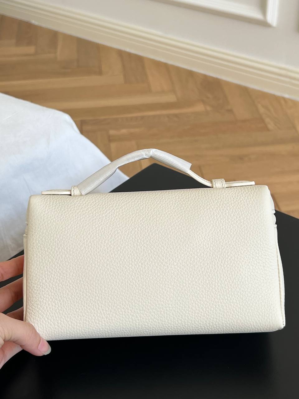 Loro Piana Off-white Grained Leather LP Lock Vanity Top-handle Bag