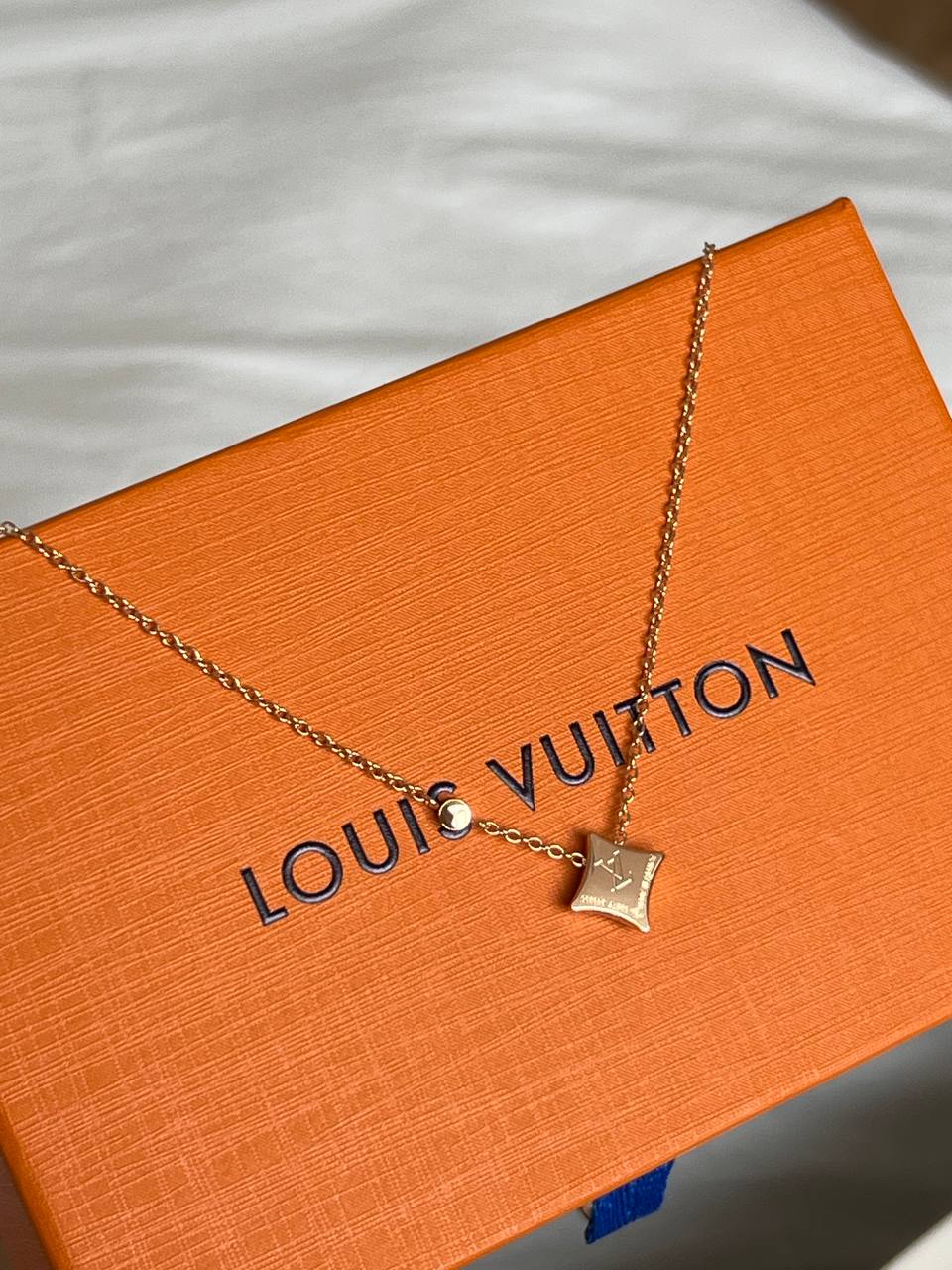 Louis Vuitton Light Blue Enamel Four-Leaf Flower Pendant Necklace