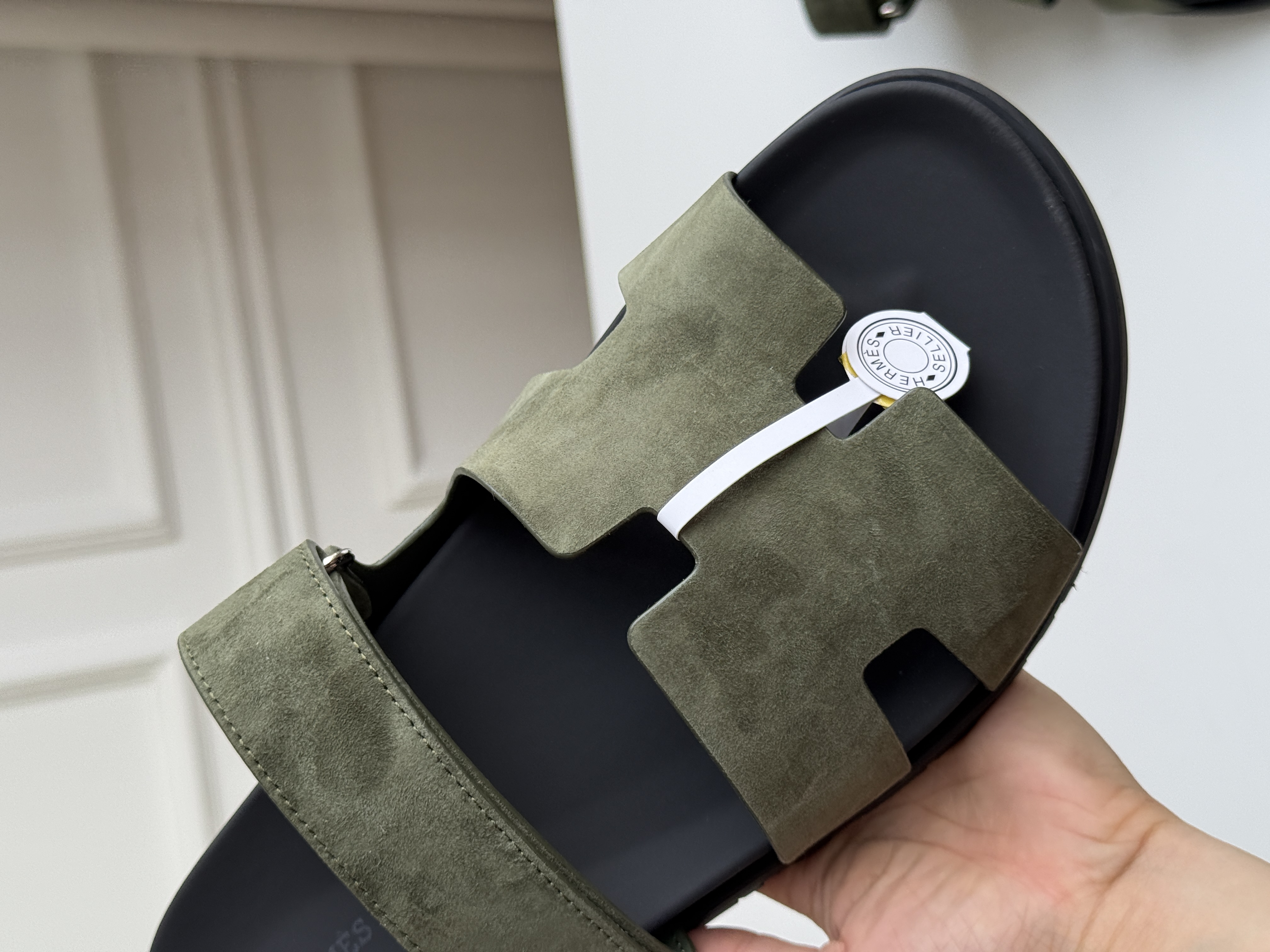 Hermès Chypre Suede Velcro Slide Sandals