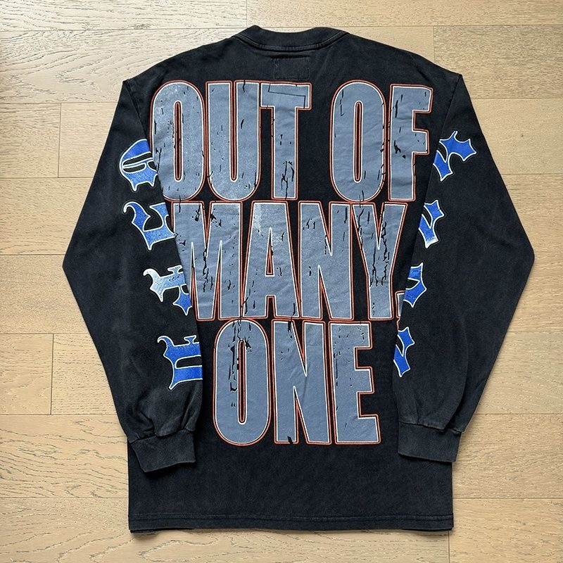 Godspeed Speech Skull Retro Print Washed Water-Damaged Vintage Street Casual Pure Cotton Men's and Women's Long-Sleeved T-Shirt