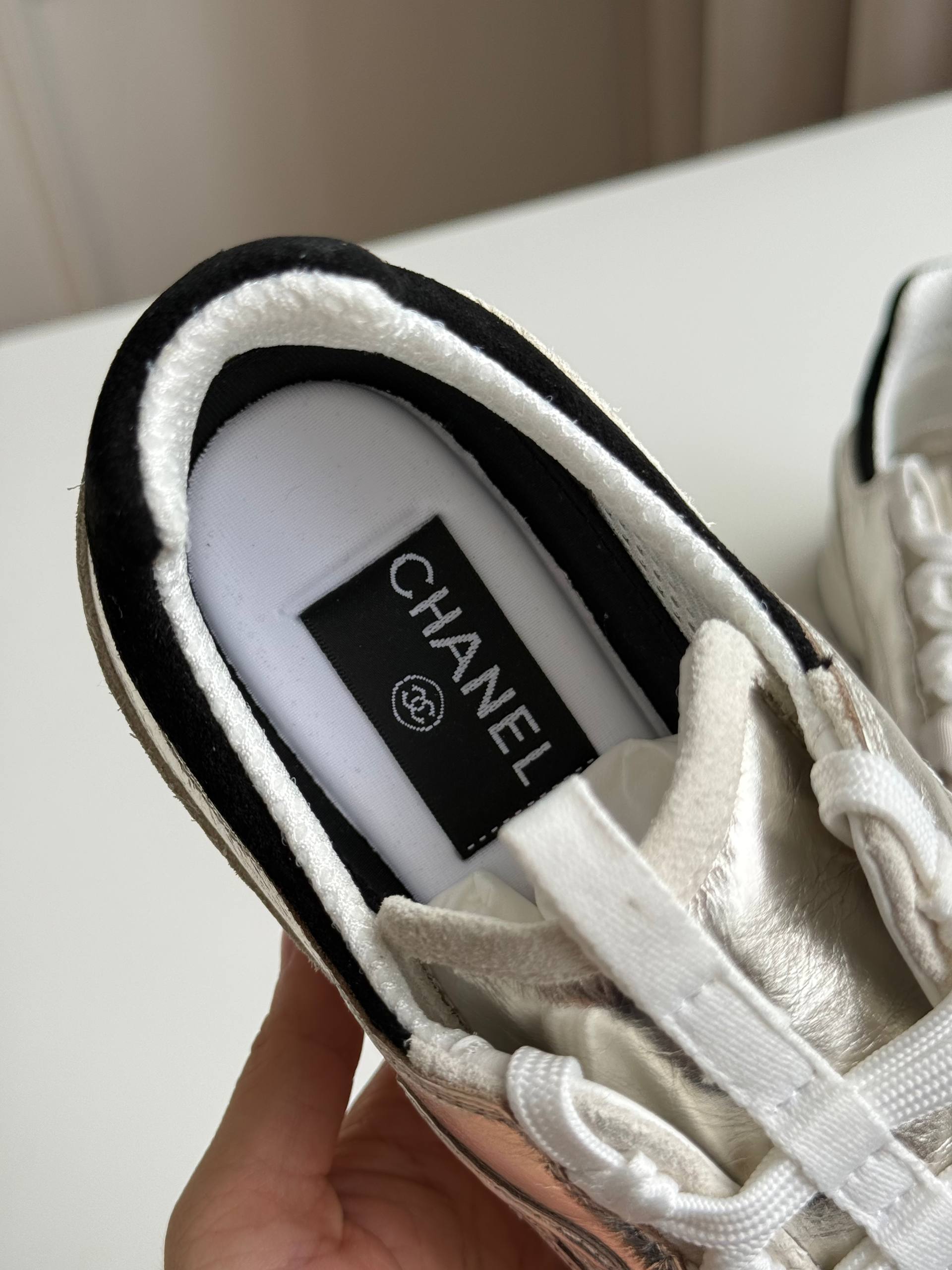 Chanel Metallic CC Logo Low-Top Sneakers