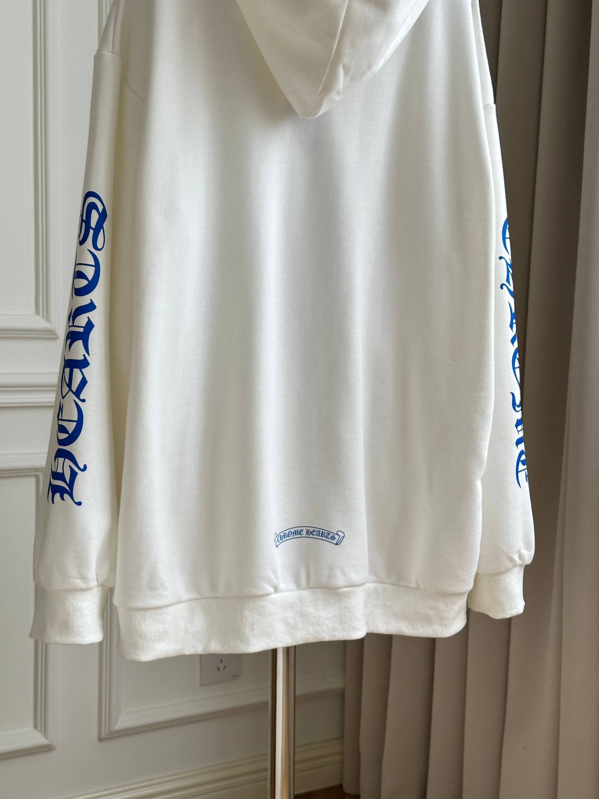 Chrome Hearts White Zip-up Hoodie with Blue Gothic Letter Print