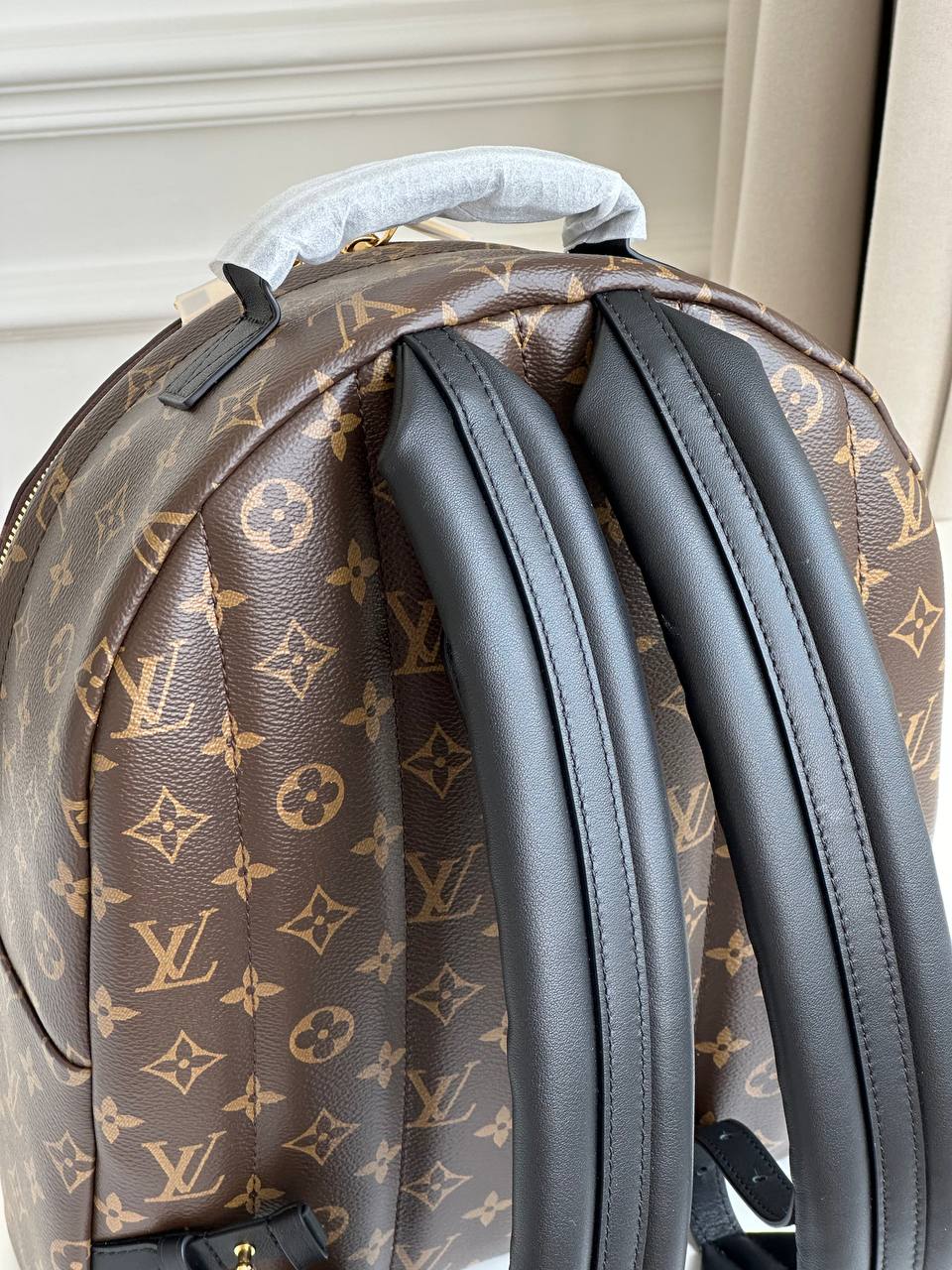 Louis Vuitton Classic Monogram Canvas Black Leather Logo Medium Backpack
