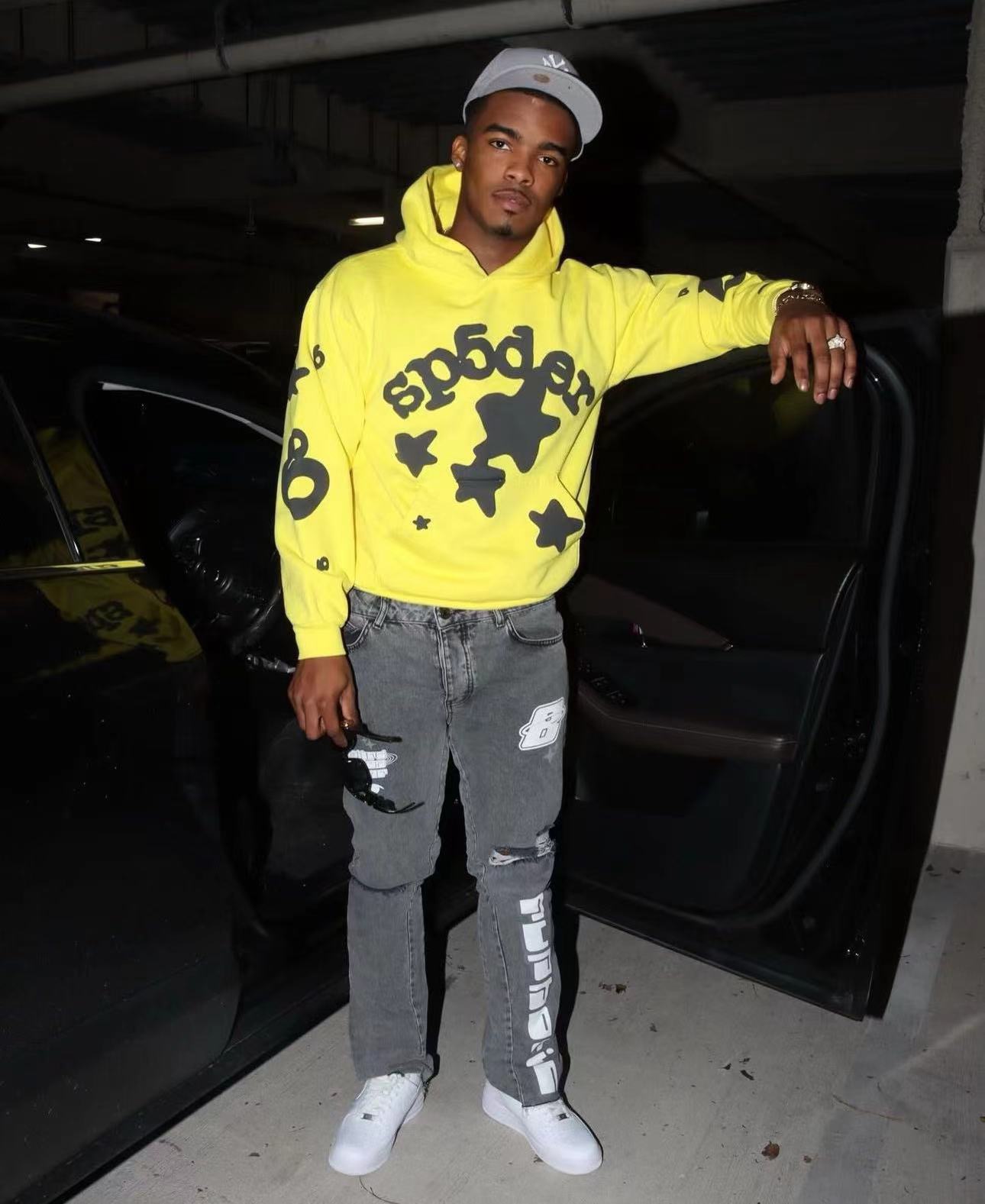 1:1 Best Quality Black Puff Star Logo Hoodie Yellow