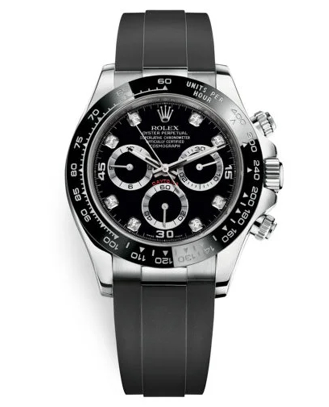 Rolex Cosmograph Daytona 116519LN Black Diamond Dial Oysterflex White Gold Mens Watch【1:1 Replica】
