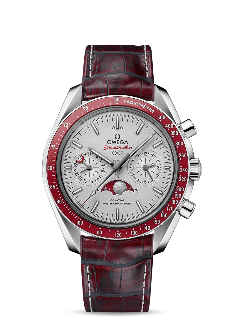MOONPHASE CO‑AXIAL MASTER CHRONOMETER MOONPHASE CHRONOGRAPH 44.25 MM 304.93.44.52.99.001 FAVOURITES COMPARE Platinum on Leather strap