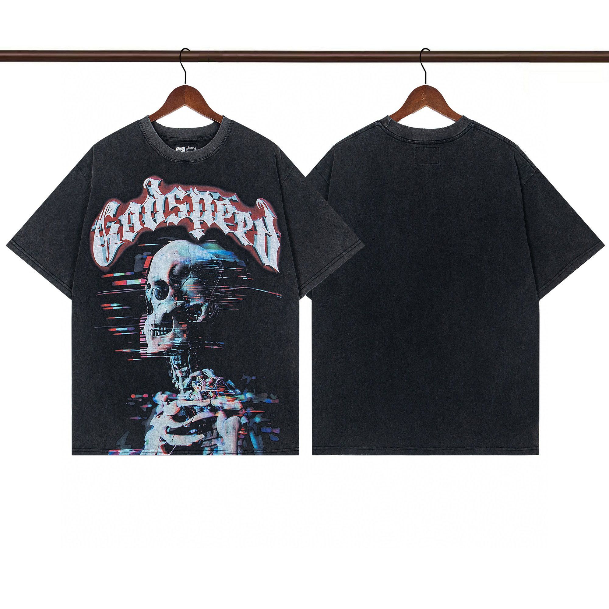 25SS Godspeed Skull phantom Washed T-shirt Black