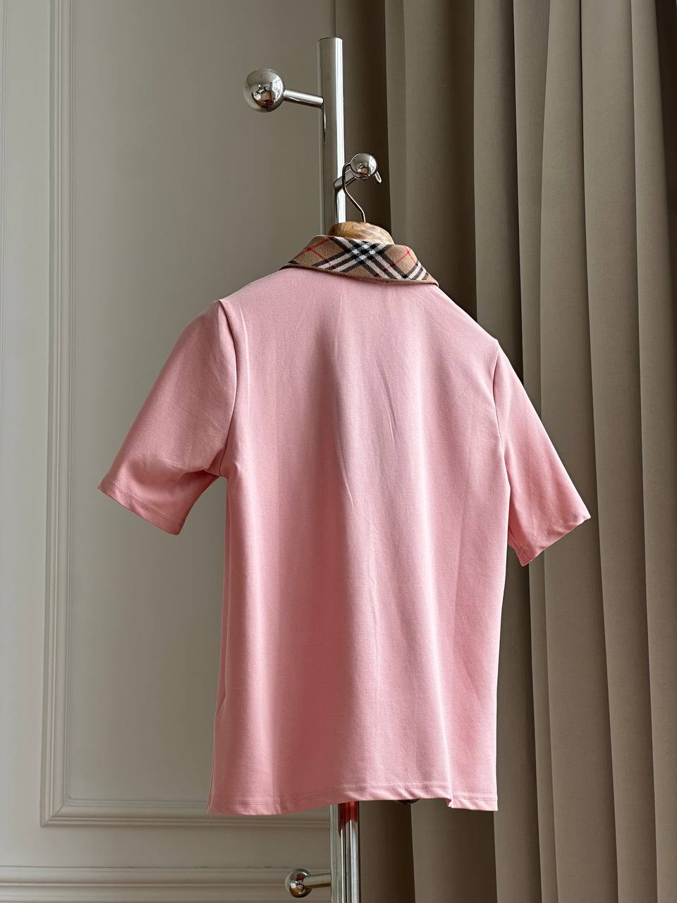 Burberry Check Collar Cotton Piqué Polo Shirt