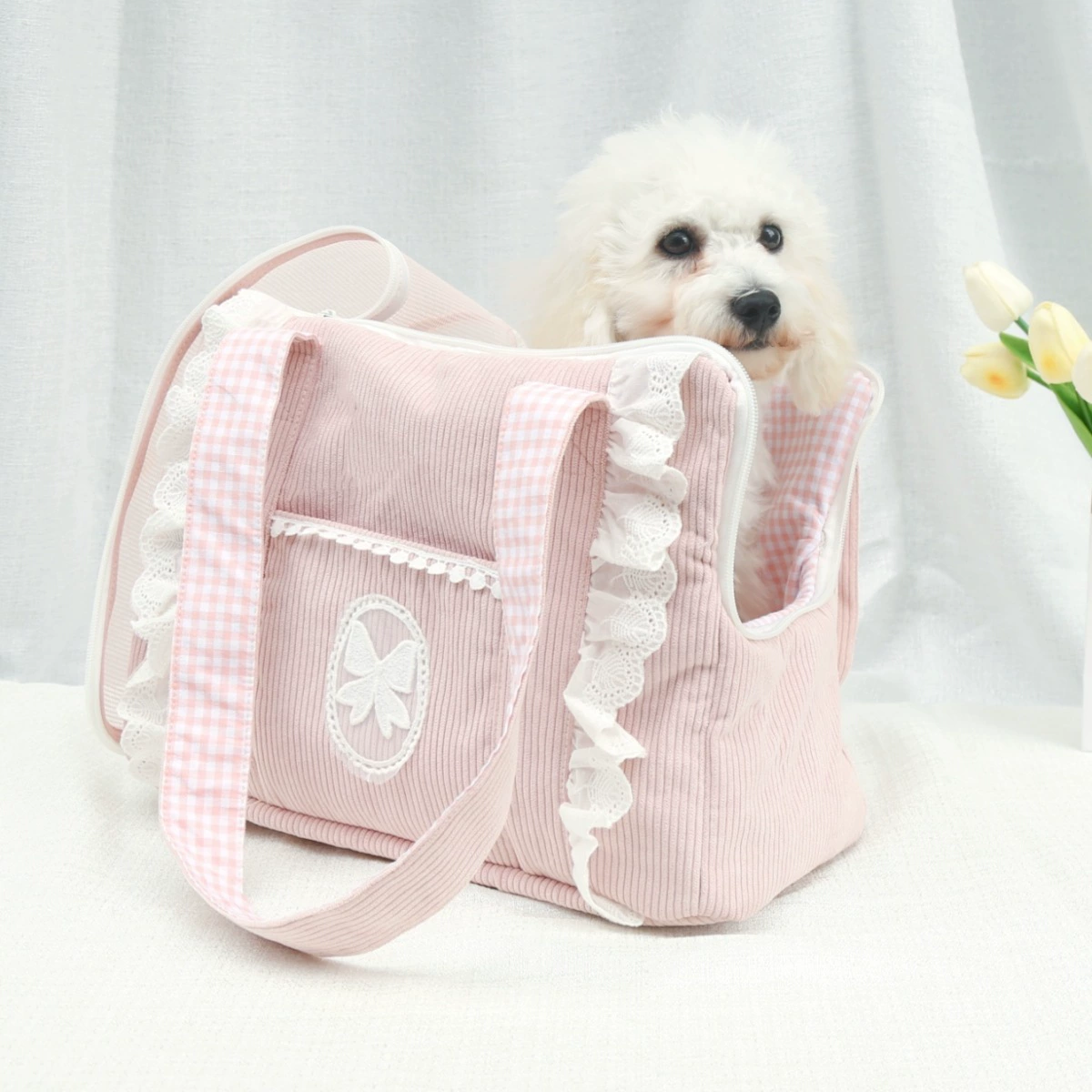 Lolita Corduroy Lace Carrier Portable Travel Bag for Small Dogs Cats - MAISONKAIRON