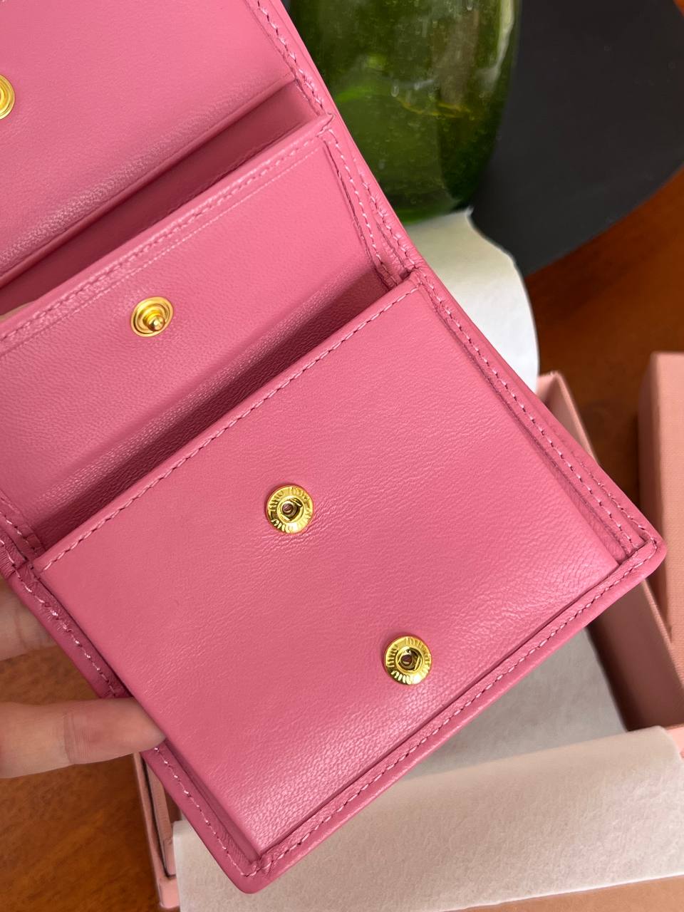 Miu Miu Hot Pink Matelassé Lambskin Compact Flap Wallet