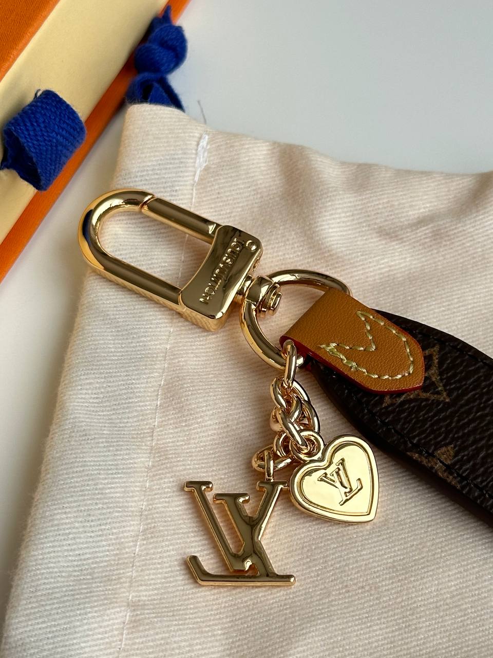 Louis Vuitton Monogram Canvas Strap LV Logo Heart Metal Keychain Charm