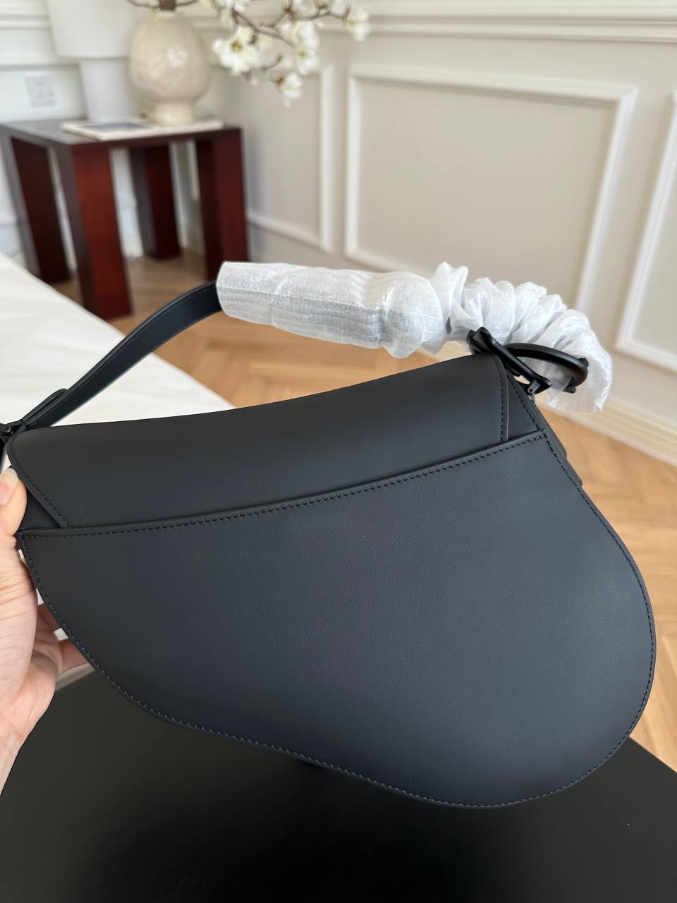 Dior All Black Smooth Calfskin Mini Saddle Bag