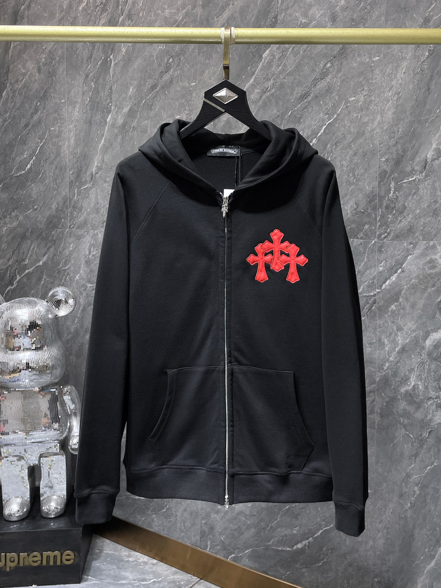 Chrome Hearts Leather Cross Logo Zipper Hoodie 2 Colors