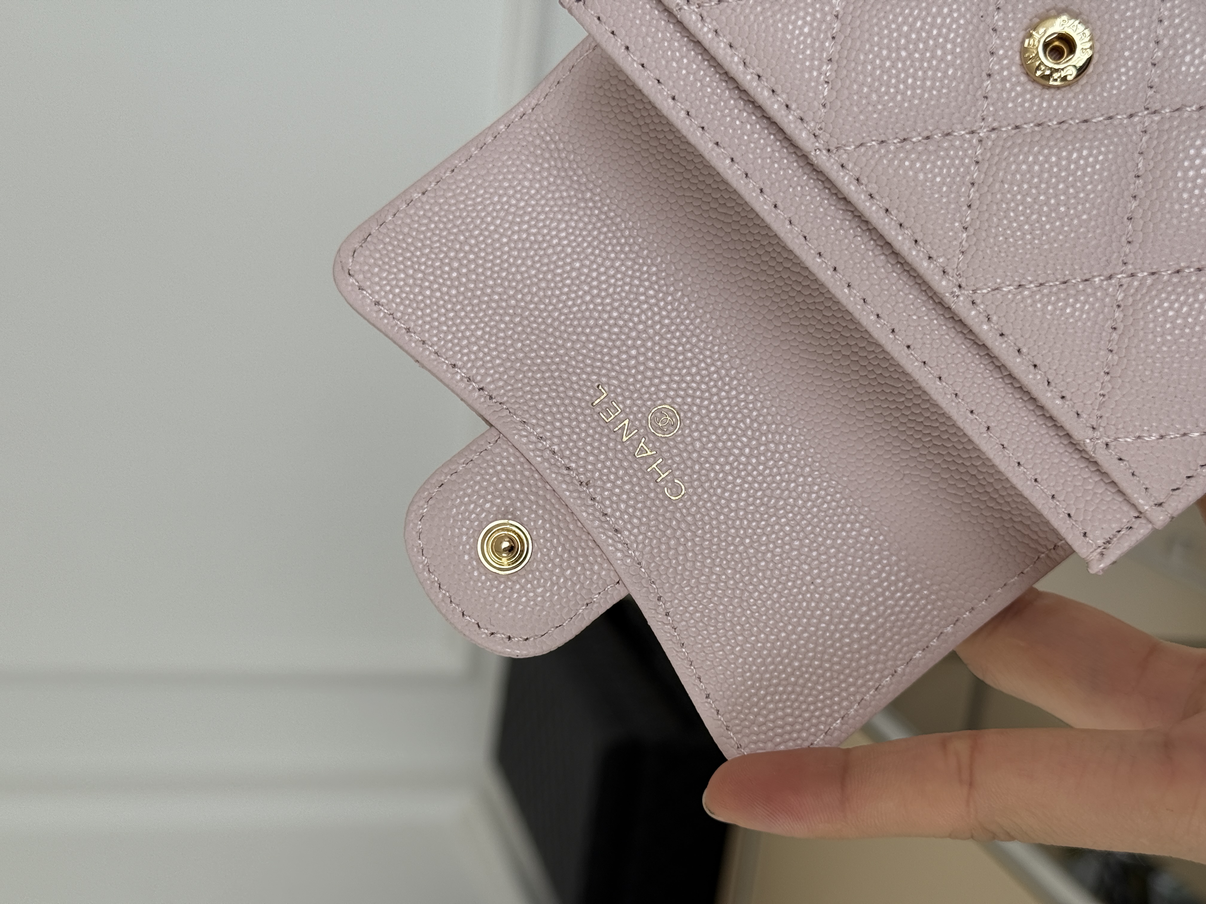 CHANEL Light Pink Caviar Quilted CC Flap Small Card Wallet