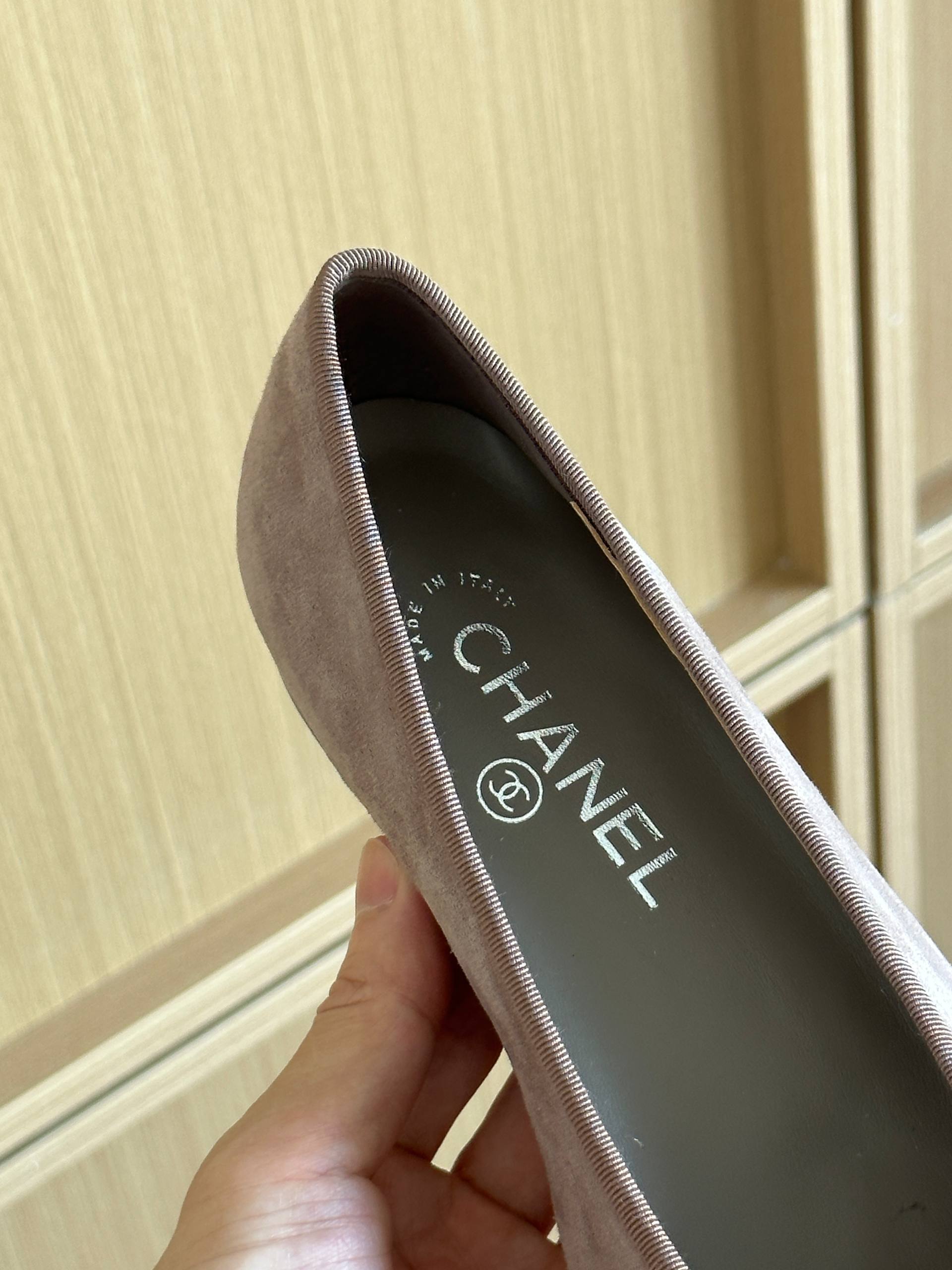 Chanel Dusty Pink Suede Bow Flat Ballet Shoes