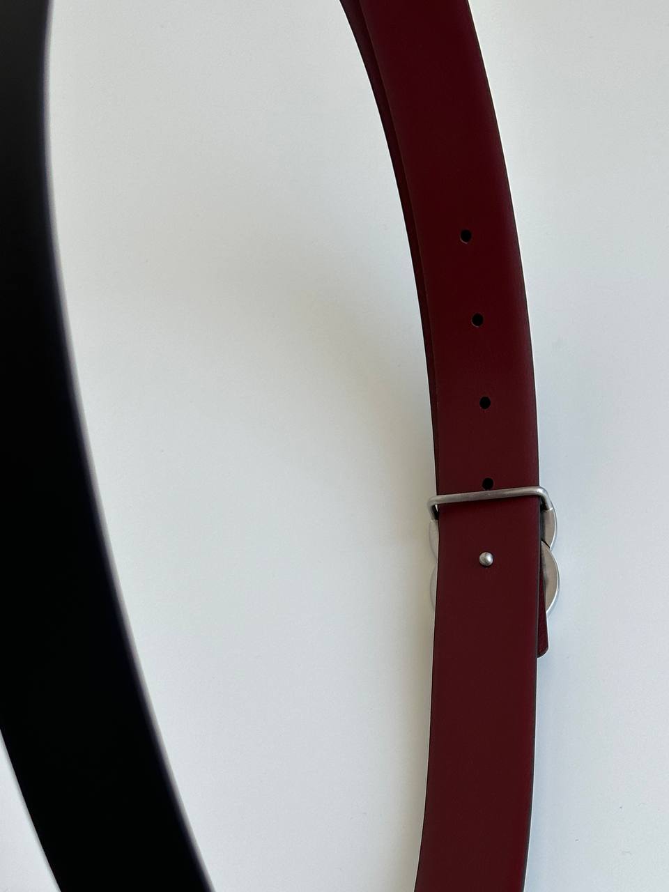 Chanel Black & Burgundy Reversible Smooth Leather Belt With Silver Interlocking CC Buckle