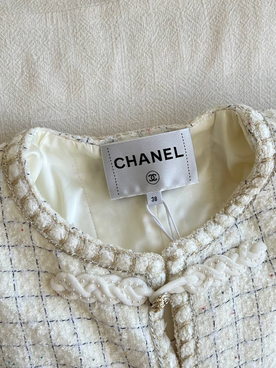 Chanel Grid Tweed Cropped Jacket With Chinese-style Frog Buttons