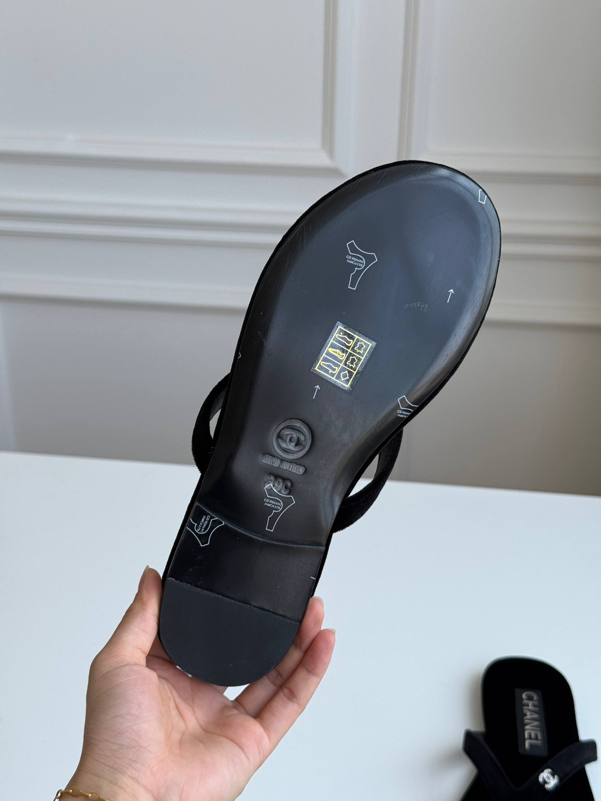 Chanel Velvet Crystal CC Logo Flip Flops