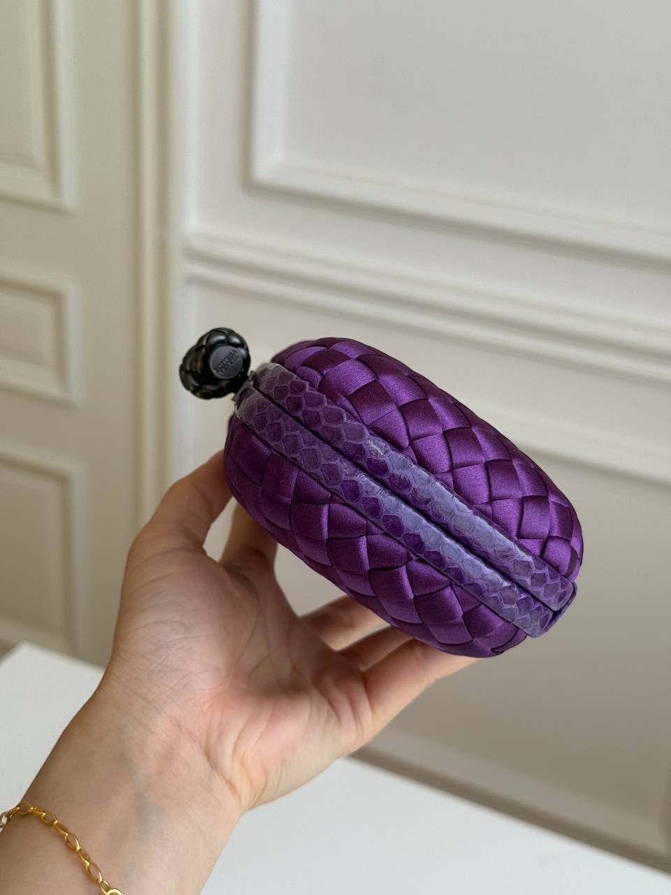 Bottega Veneta Knot Intrecciato Satin Clutch