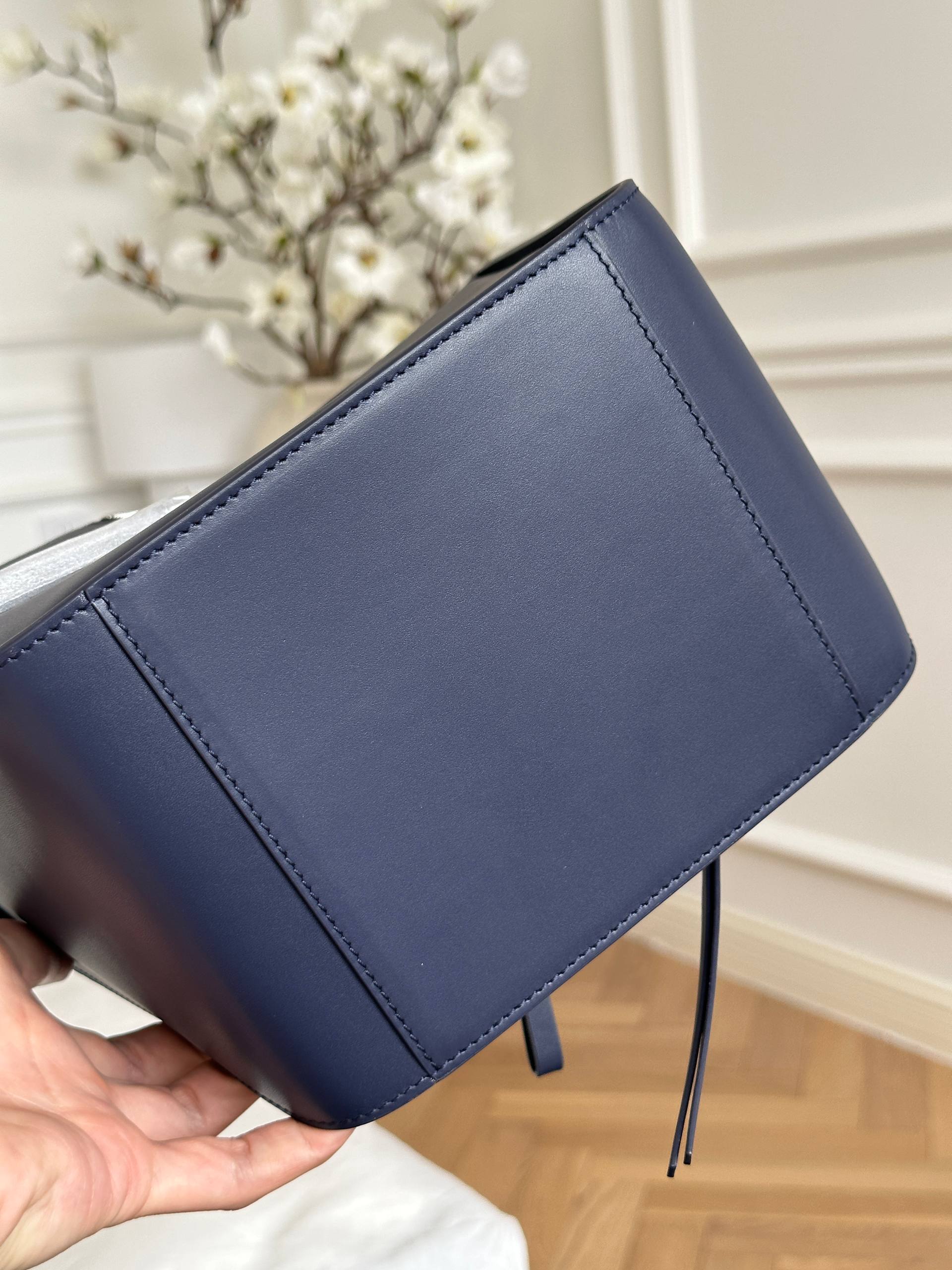 LOEWE Small Hammock Dark Navy Smooth Leather Bag with Anagram Webbing Strap