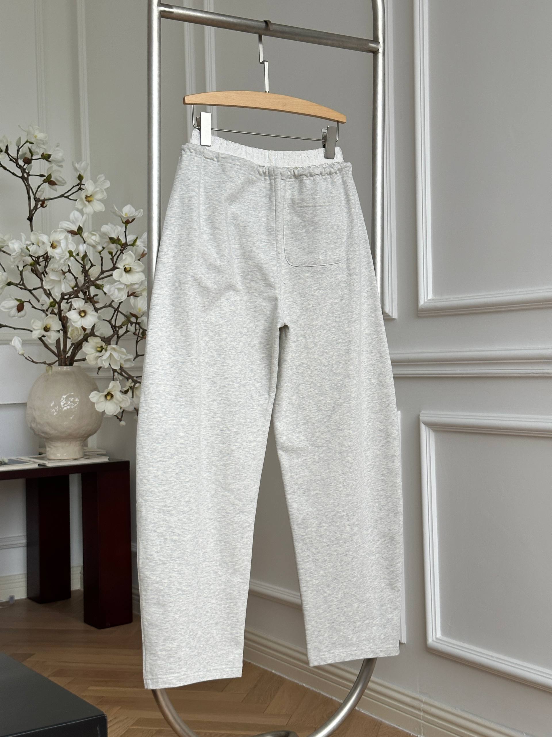 Miu Miu Light Heather Grey Drawstring Wide Leg Knit Sweatpants