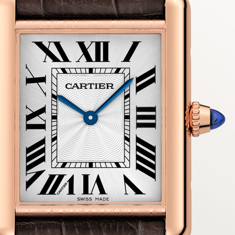 TANK LOUIS CARTIER WATCH Large model, hand-wound mechanical movement, rose gold, leather【1:1 Replica】