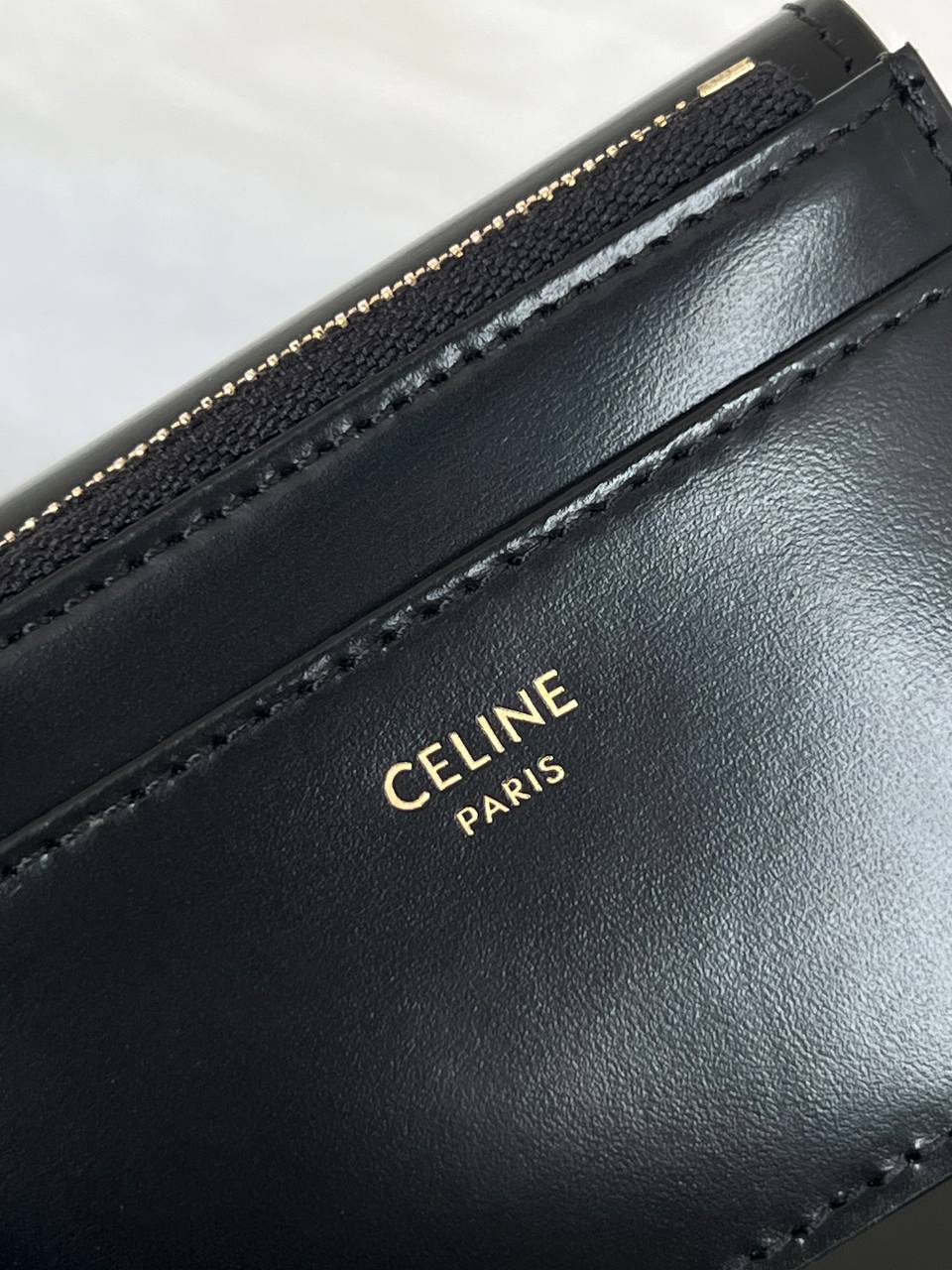 CELINE Triomphe Shiny Calfskin Flap Card Wallet
