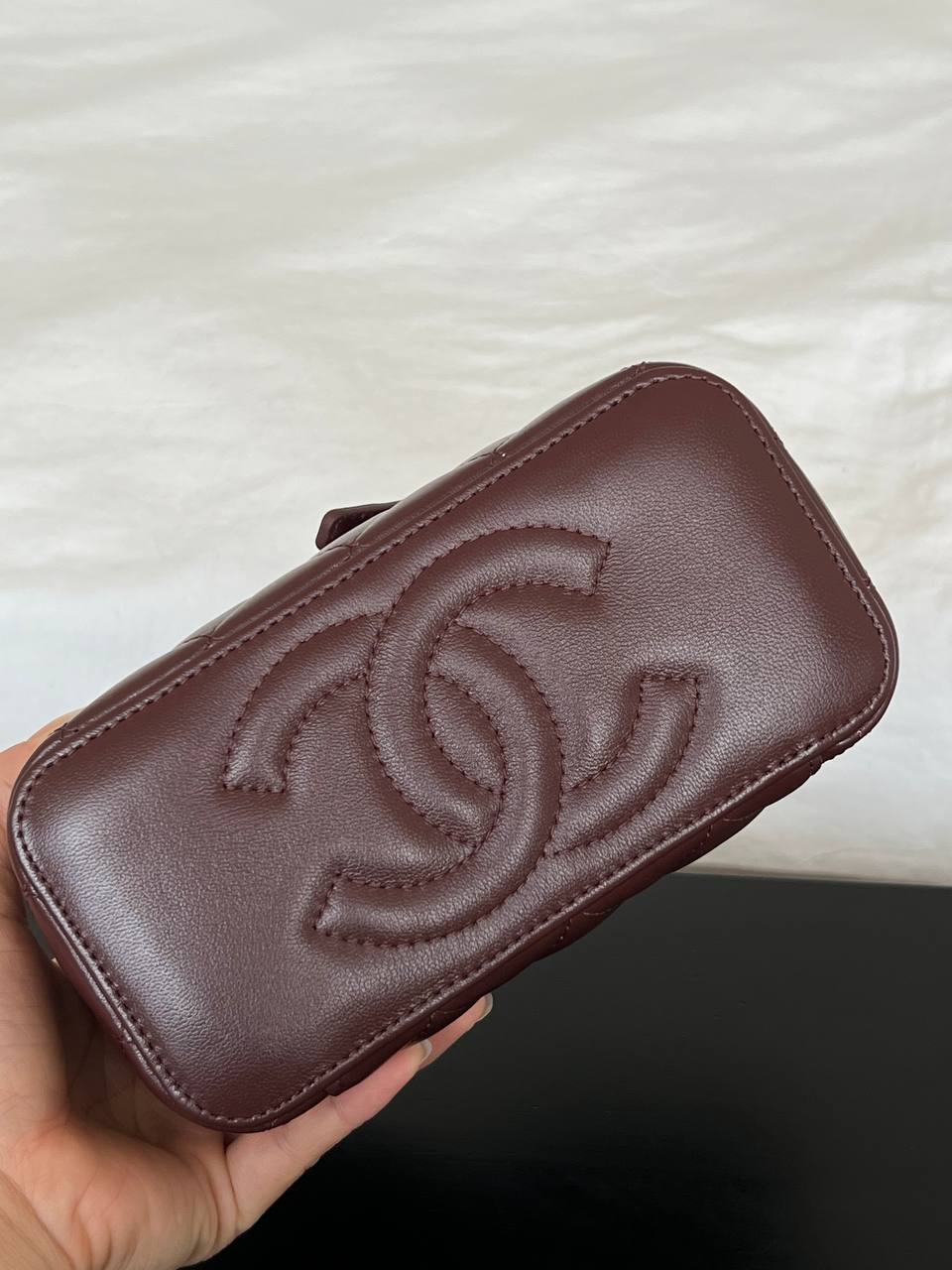Chanel Burgundy Lambskin Quilted CC Hardware Mini Vanity Chain Bag