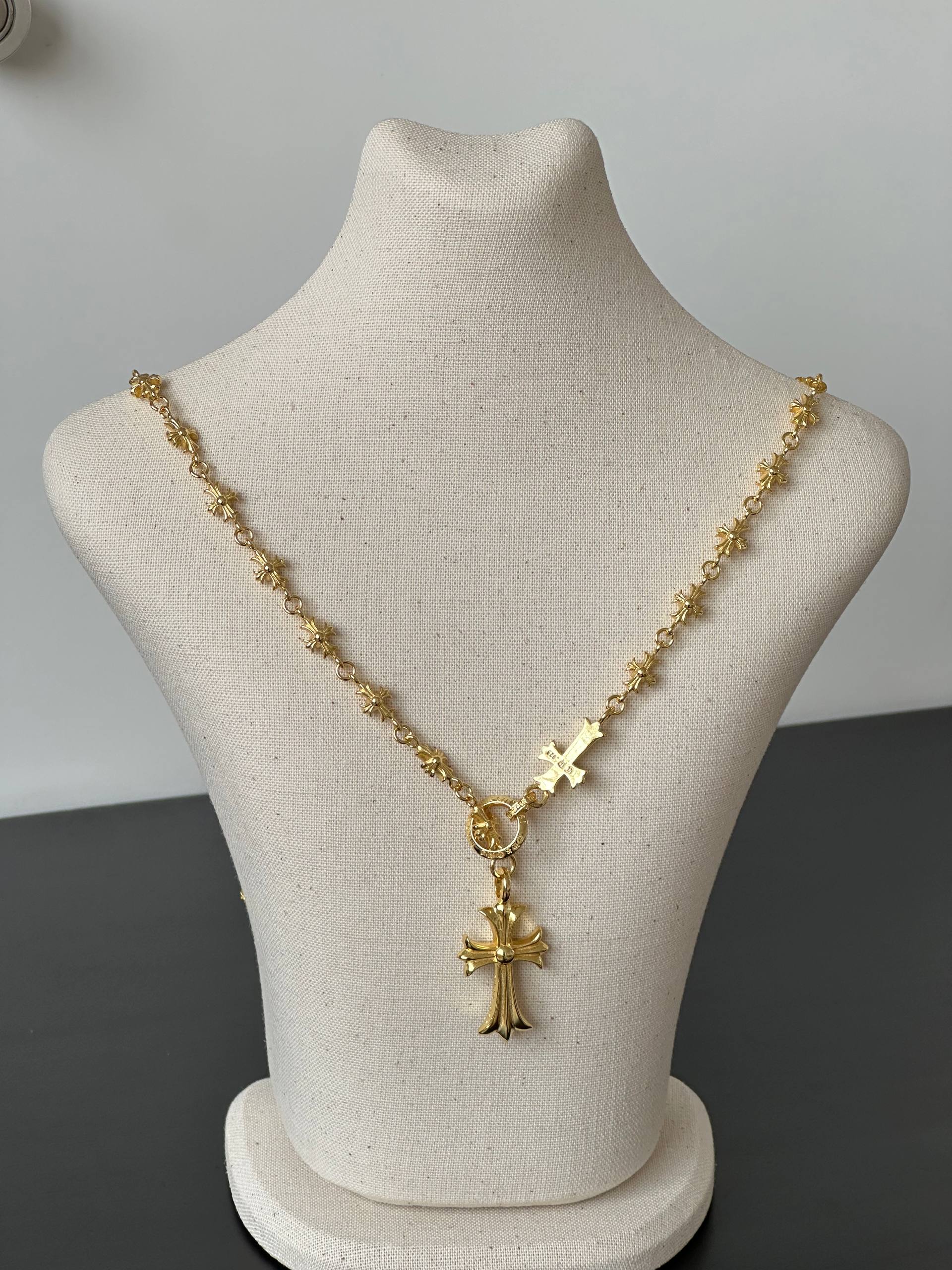 Chrome Hearts Cross Pendant Necklace with Blue Enamel/Stones