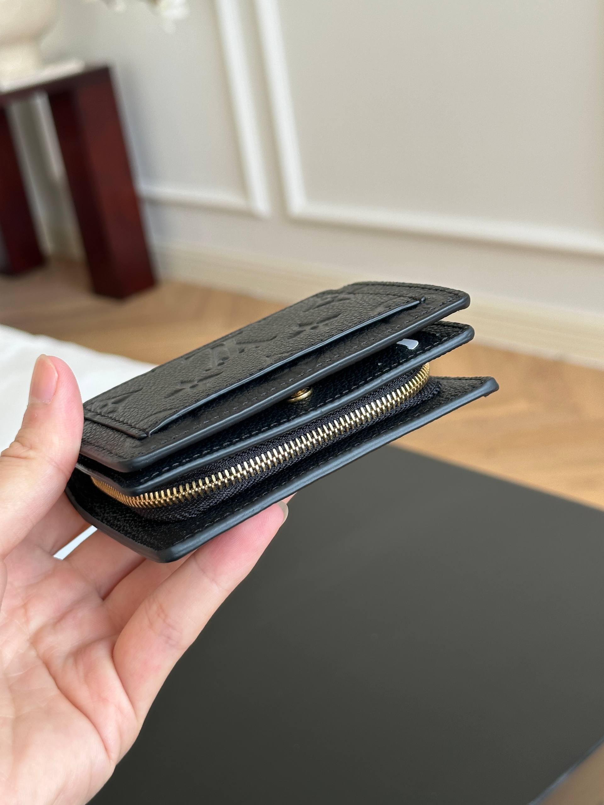 Louis Vuitton Black Monogram Embossed Grain Leather Compact Wallet