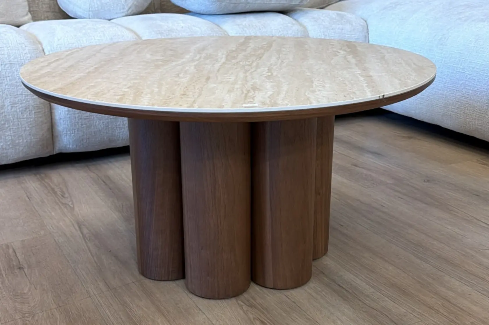 Table Basse de Salon Effet Travertin ORIGO - Ø85 cm