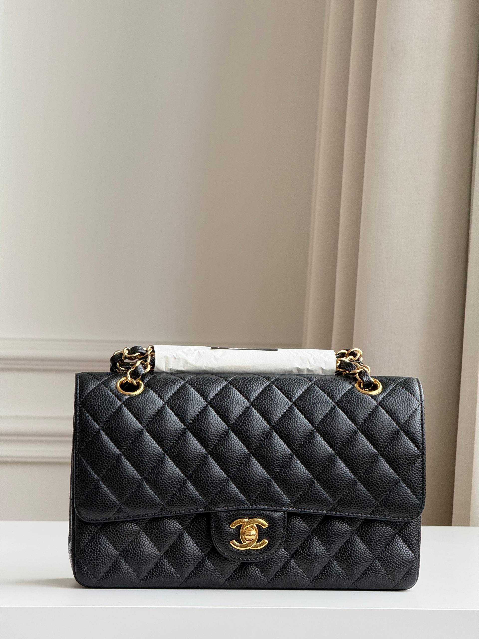 Chanel Medium Classic Flap Black Caviar Leather Gold Hardware Bag