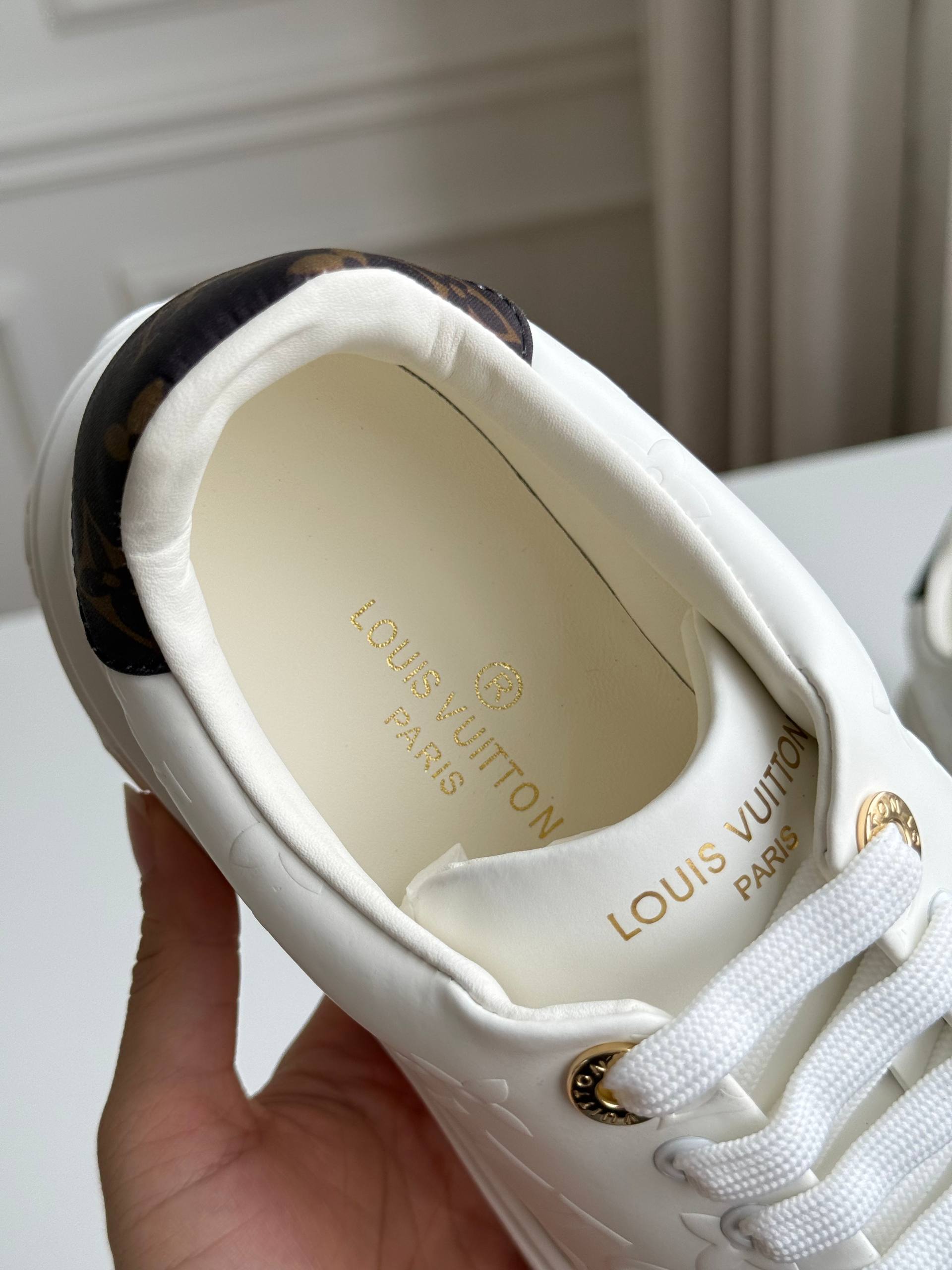 LV White Sneakers / Time Out Monogram Embossed Sneakers