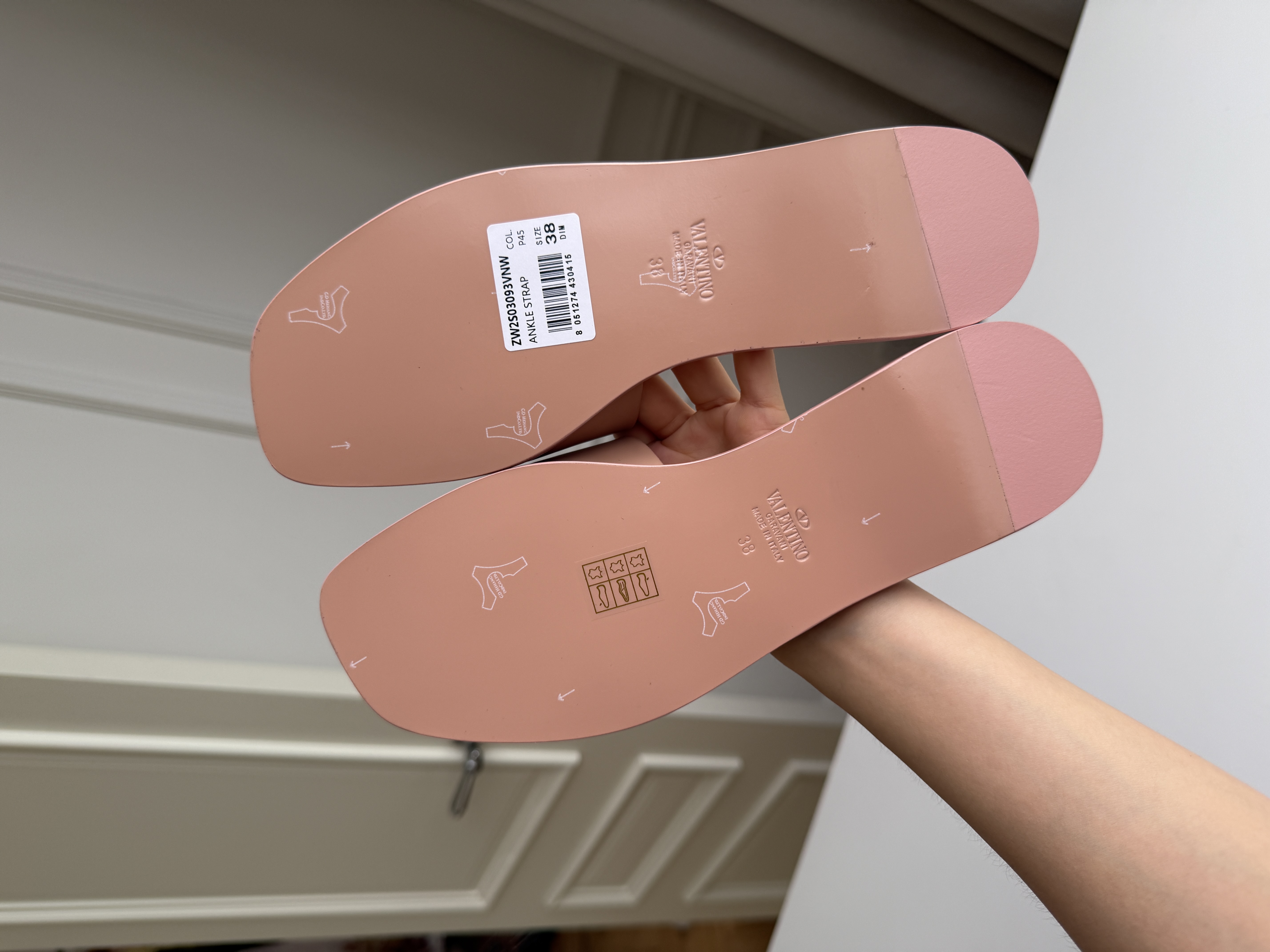 Valentino Nude Pink VLogo Cutout Leather Flat Slide Sandals