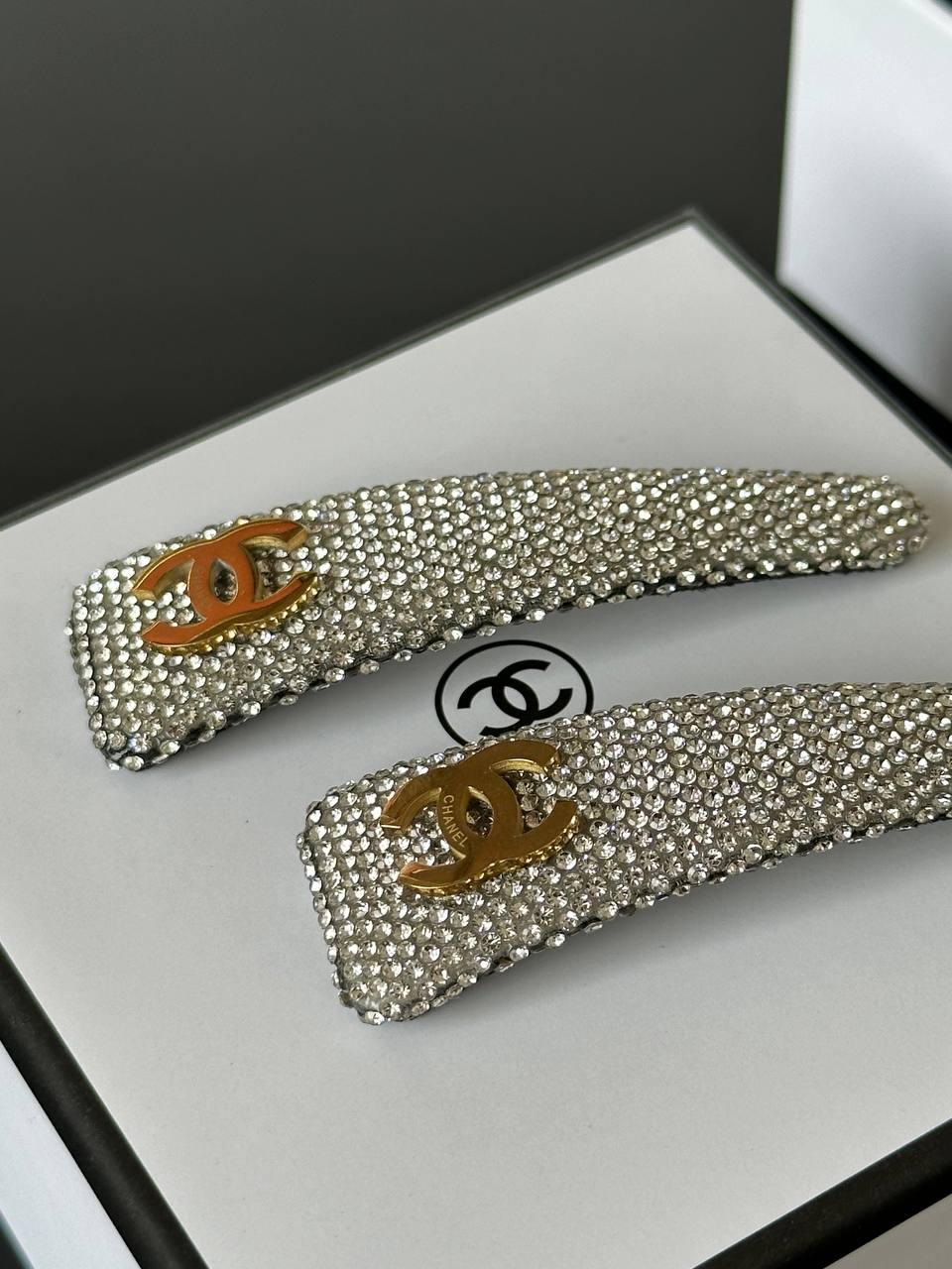 CHANEL Crystal-Embellished Hair Clips with CC Logo