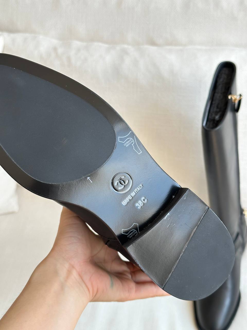 Black Smooth Leather Metal Buckle Side Zip Low Heel Knee-High Riding Boots