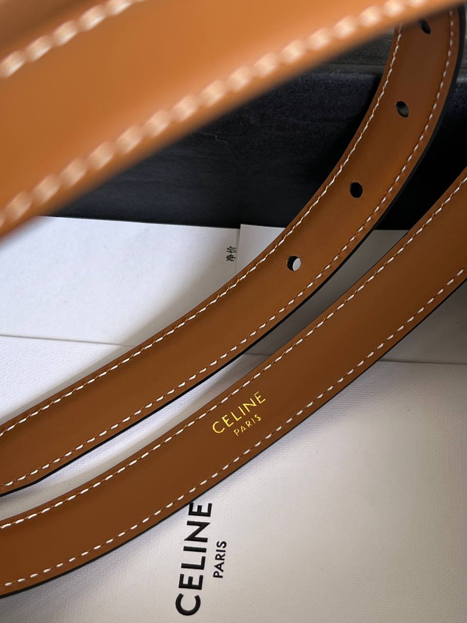 Celine Tan Smooth Calfskin Triomphe Gold Buckle Thin Belt