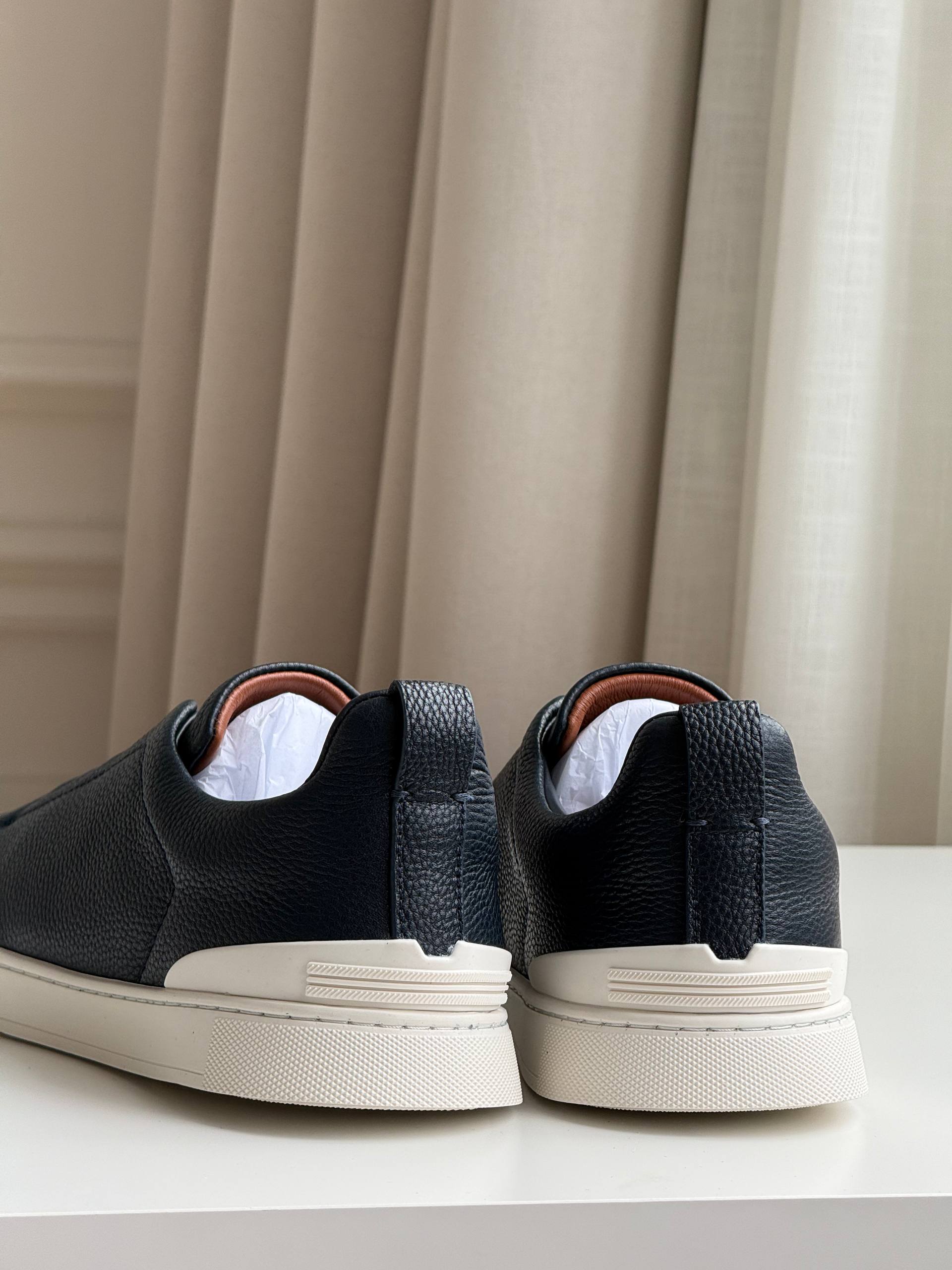 Zegna Triple Stitch Elastic Slip-On Leather Sneakers