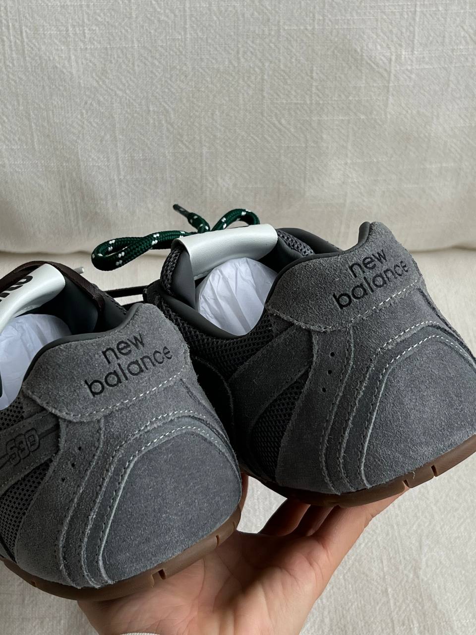 Miu Miu Grey Suede & Mesh Panel Triple Laces Retro Low Top Sneakers