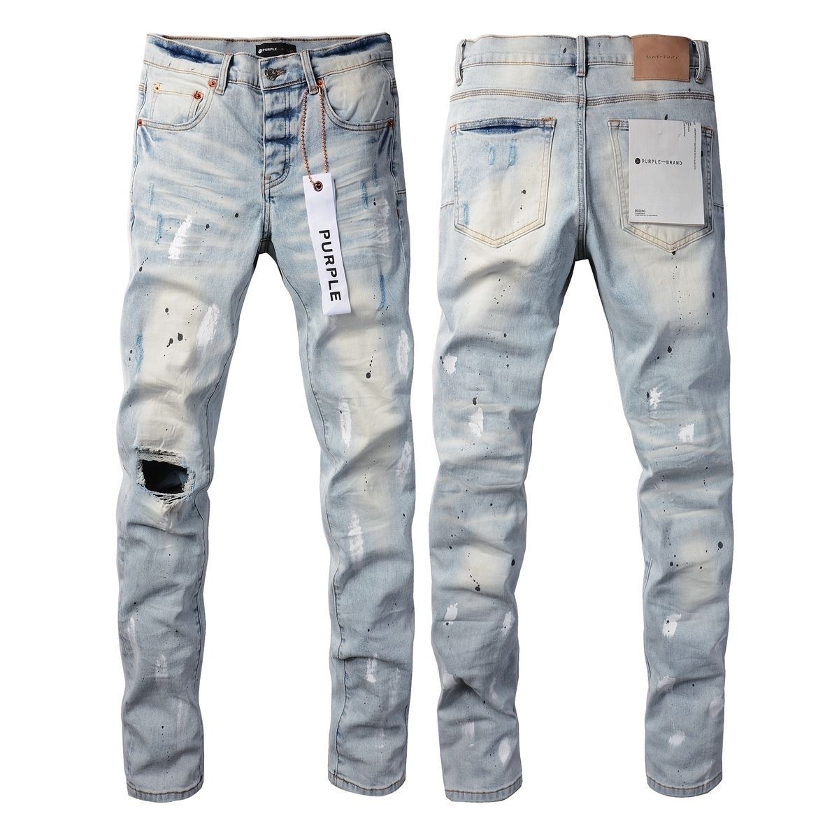 No. 9006 Paint Spots Ripped Jeans Blue