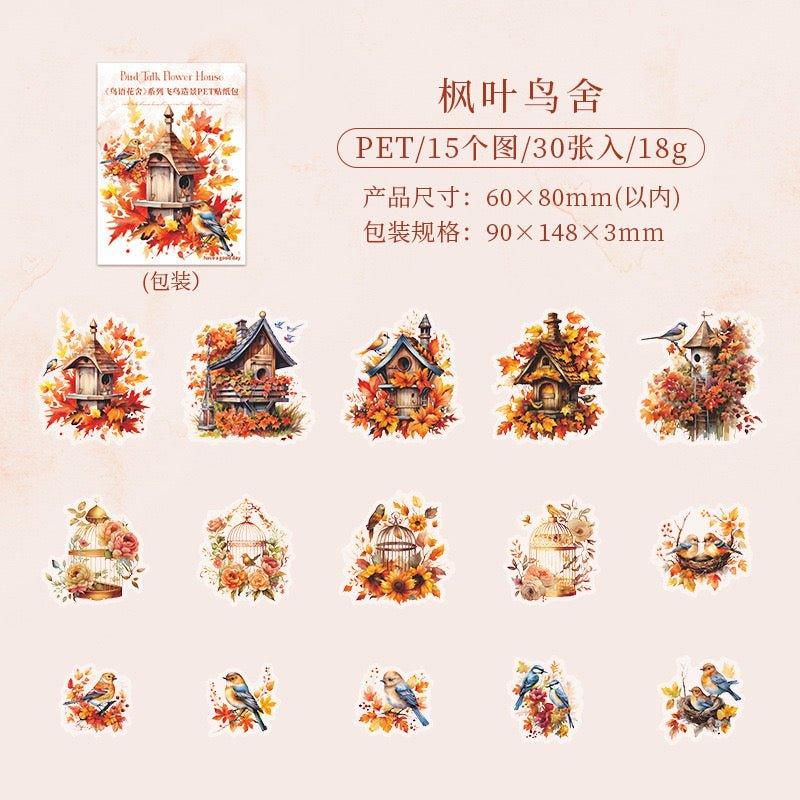 1011  PET stickers bird language flower house series waterproof birdcage themed handbook landscape coo card collage