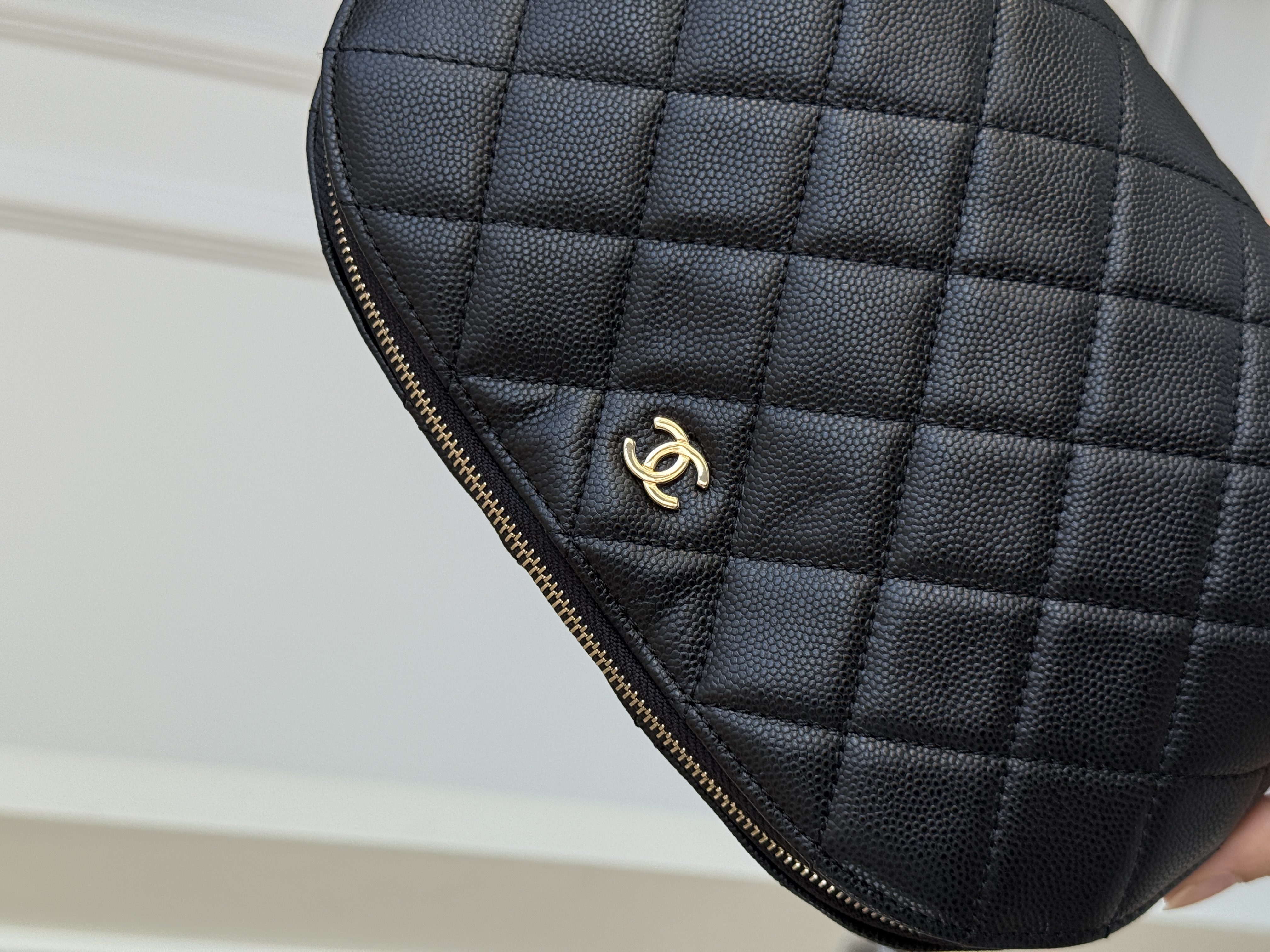 CHANEL Classic Quilted Caviar Leather Shell Cosmetic Pouch