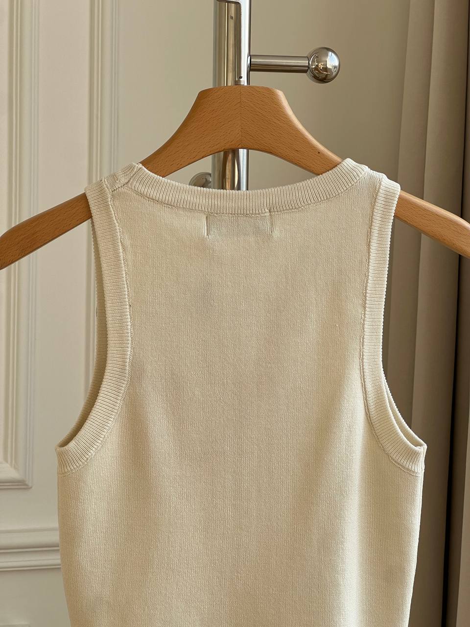 Miu Miu Crystal-Logo Cotton Knit Tank Top