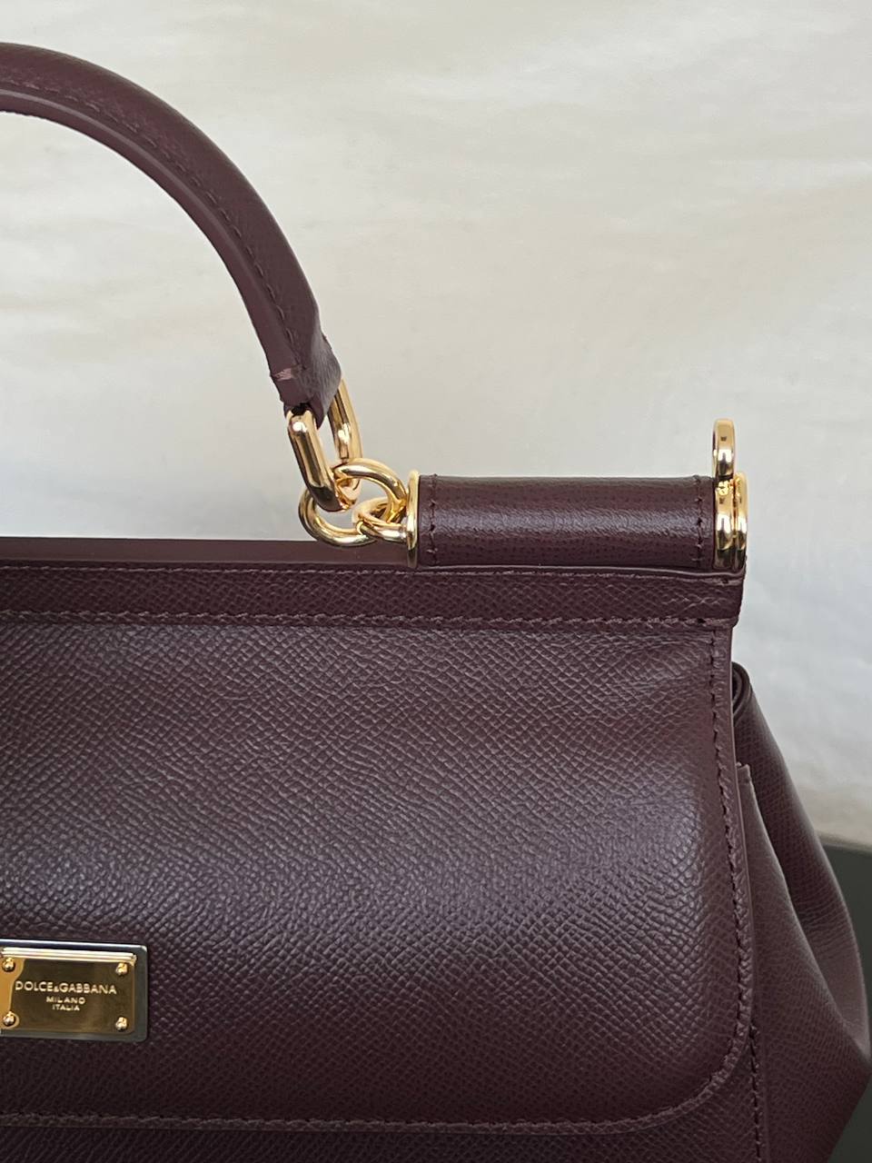 Miu Miu Burgundy Madras Leather Top Handle Flap Handbag