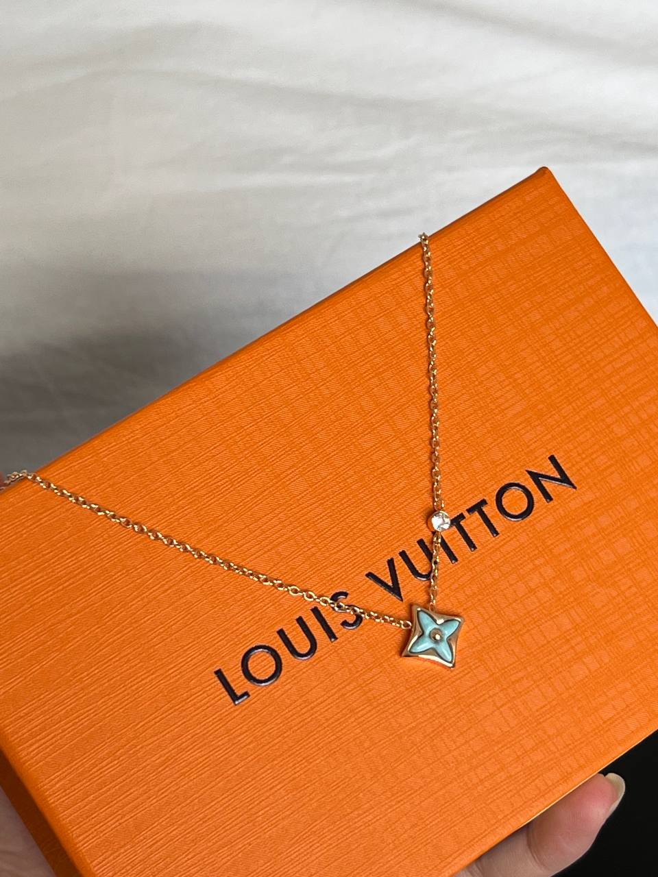 Louis Vuitton Light Blue Enamel Four-Leaf Flower Pendant Necklace
