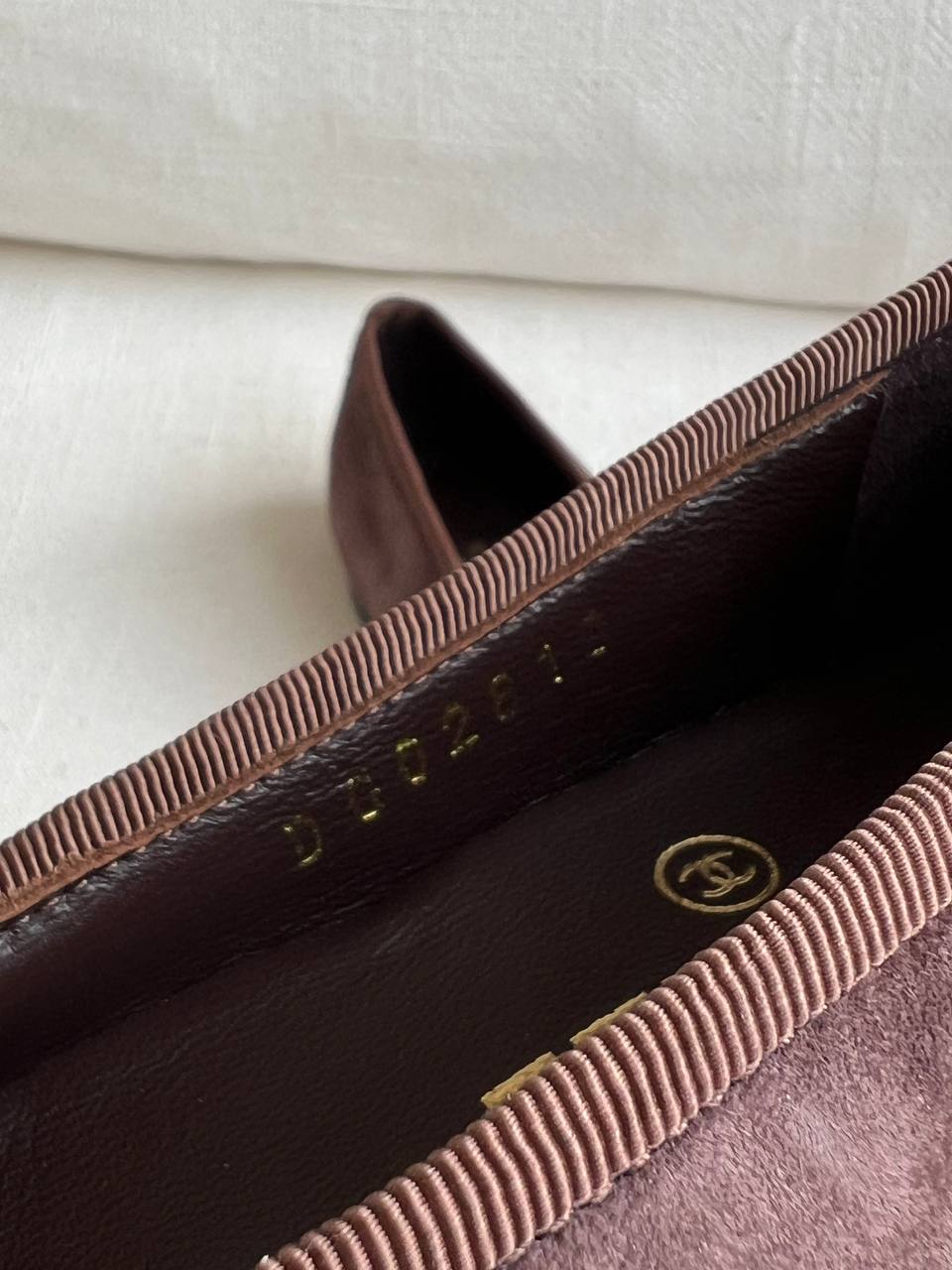 Chanel Dark Brown & Wine Red Contrast Suede Bow CC Logo Flat Ballet Flats