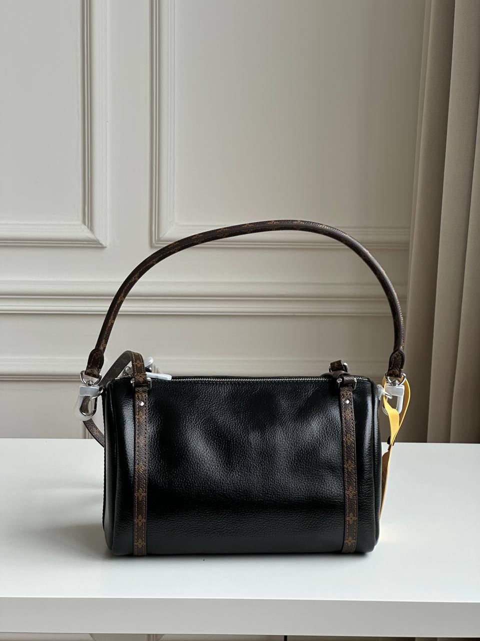 Louis Vuitton Black Grained Calfskin Mix Monogram Canvas Hand & Crossbody Pillow Bag