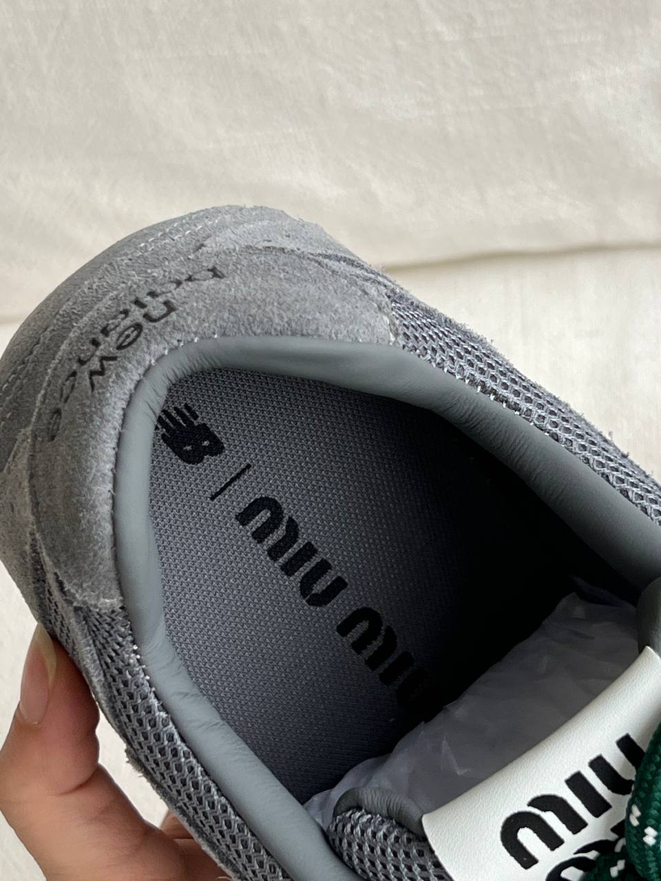 Miu Miu Grey Suede & Mesh Panel Triple Laces Retro Low Top Sneakers